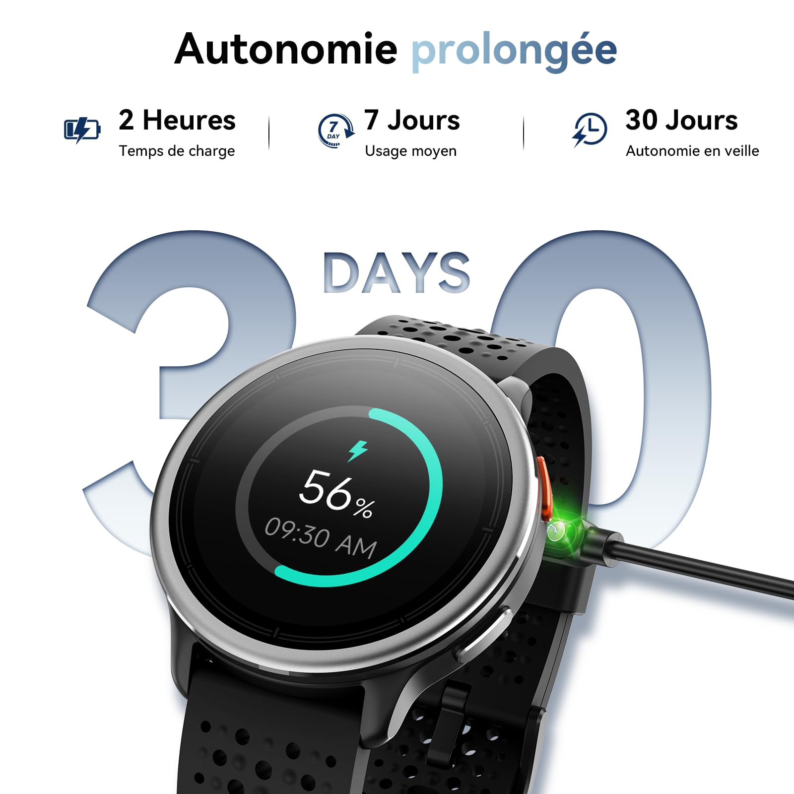Montre Connectée Homme Femme Ronde 1.27'' Smartwatch 2 Bracelet 120+ Modes Sport 250+ Cadran Etanche 3ATM Fréquence Cardiaque/SpO2/Sommeil Podomètre Fitnes Watch pour Android Samsung iPhone Noir