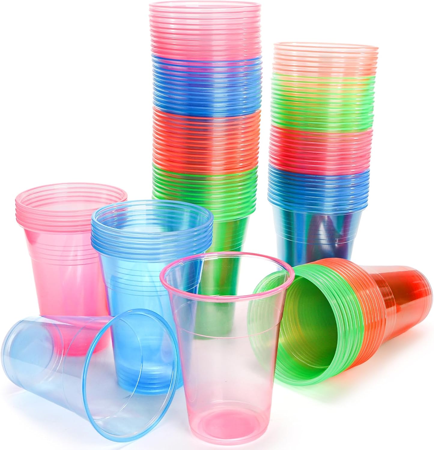 200 Pack Plastic Neon Cups, 16 OZ Disposable Black Light Party Glow Cups, Assorted Neon Color Tumbler, Cold Drinking Light Up Cup for Rave Party, Carnivals, Christmas Thanksgiving Halloween - Image 8