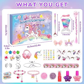 iZoeL Unicorn Advent Calendar for Girl Kids 2025 Make Up Advent Calendar Kid Girl Bracelet Jewellery Christmas Countdown 24 Days Novelty Gifts for Daughter Granddaughter Niece 4 5 6 7 8 9 Year