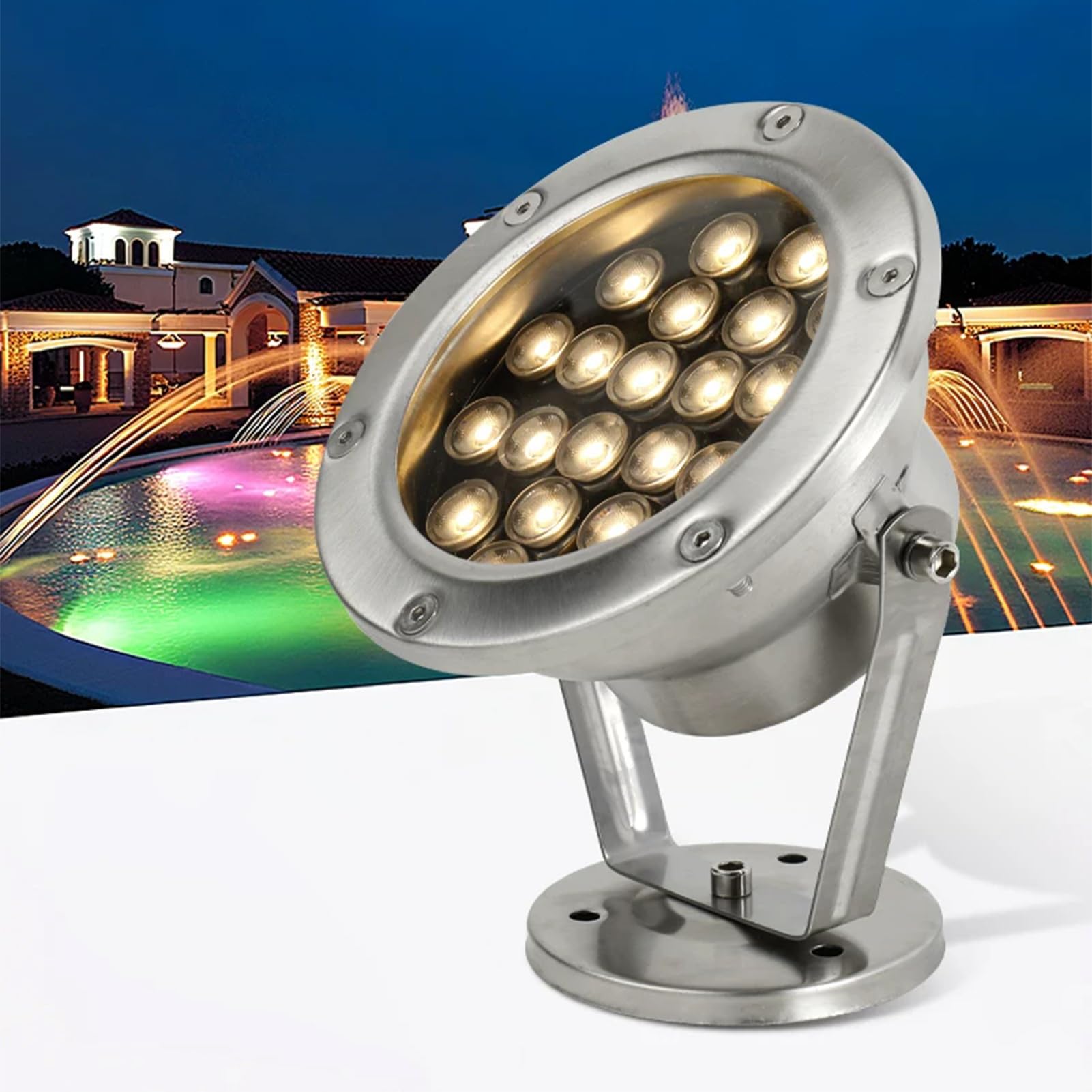 Subacuáticas Luz De Estanque LED Foco Impermeable IP68 AC12/24V | Orientable Acero inoxidable luz de paisaje para fuentes Piscinas(Warm White,48W-AC12V)
