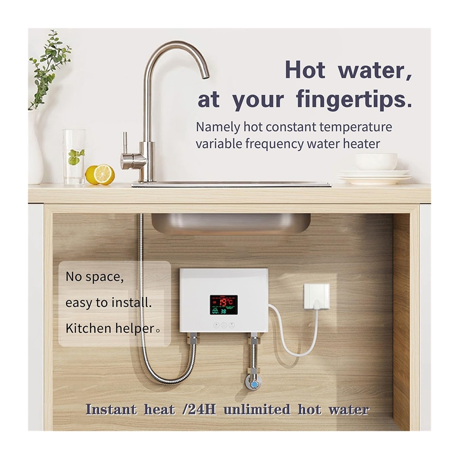 Scaldabagno Elettrico Istantaneo, Mini Scaldabagno Elettrico LCD 5500W Senza Serbatoio Istantaneo Bagno Di Casa Doccia Acqua Calda Riscaldamento Rapido Telecomando per RV Cucina Bagno(WHITE,220 3000W)