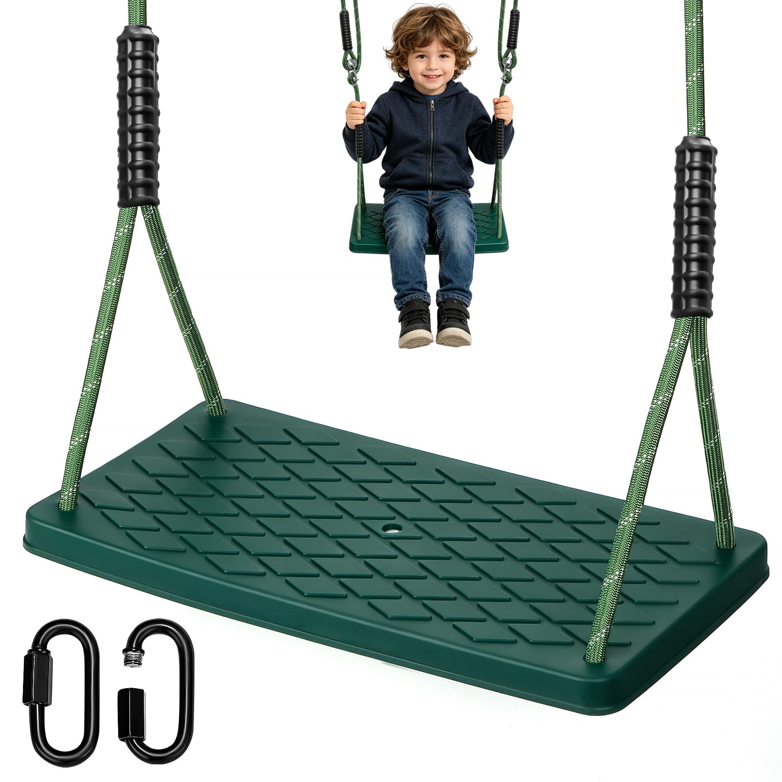 Altalena da giardino, per esterni, in gomma morbida, antiscivolo, con corda regolabile e 2 moschettoni, per interni ed esterni, giardini, altalena per adolescenti/adulti, verde, 270 kg
