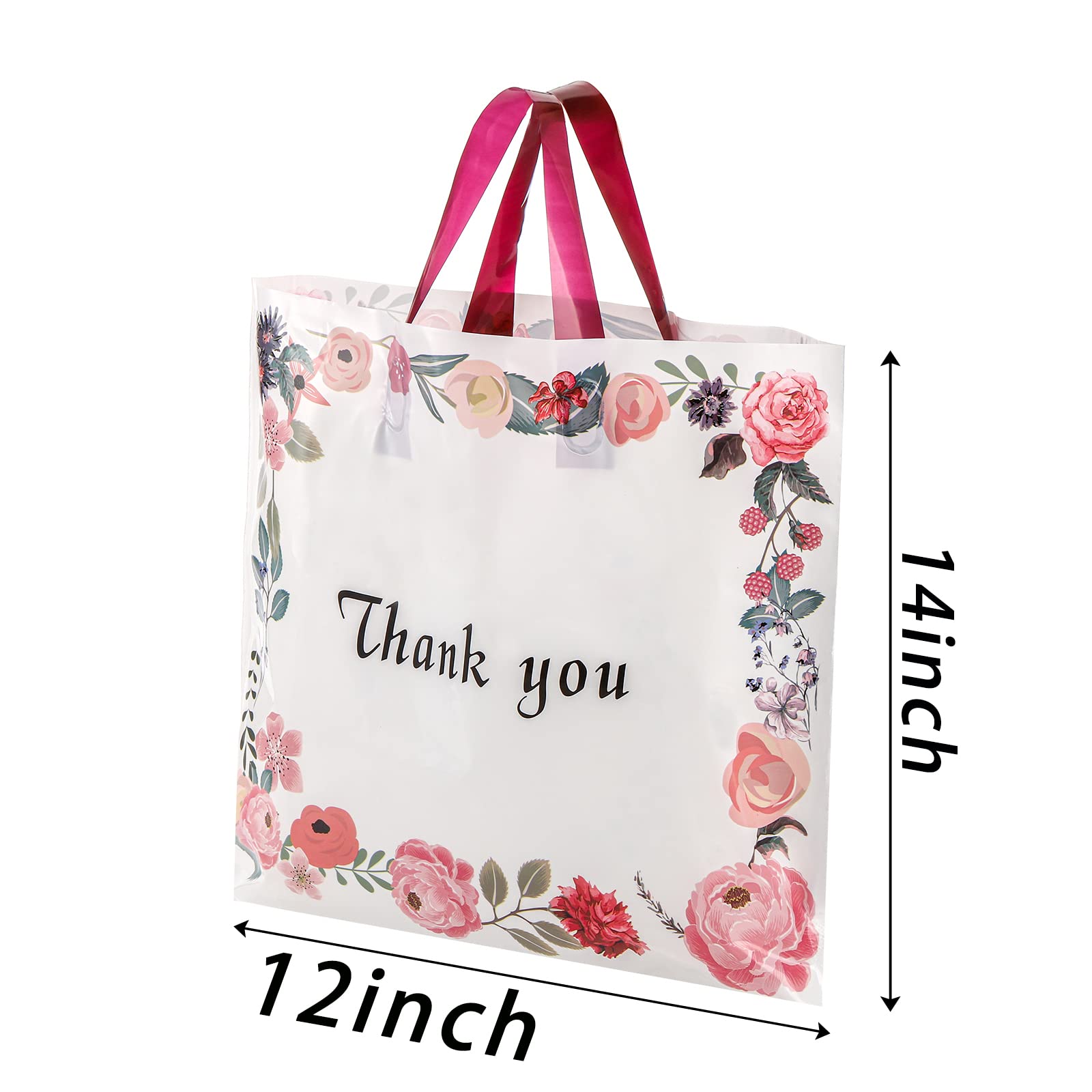 SOUJOY 60 Pack Thank You Bag, Plastic Shopping Bag with Handles, 36cm × 31cm Spring Flowers Reusable Merchandise Bags - Image 2
