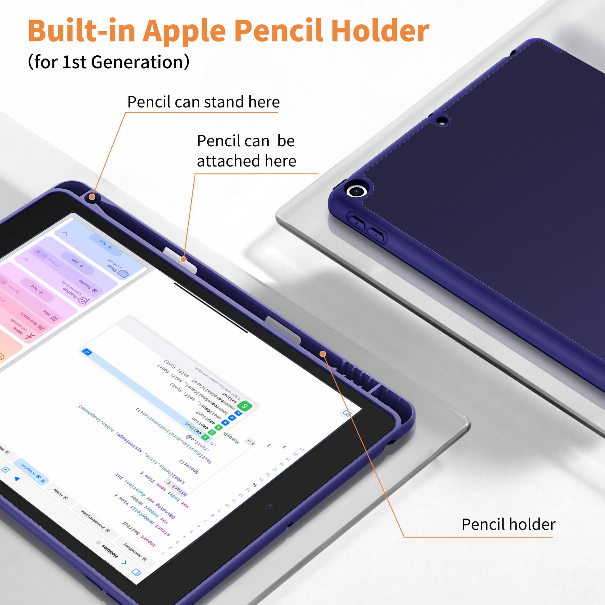 CACOE Cover Custodia Compatibile con iPad 9a Generazione 2021/iPad 8a Gen 2020/iPad 7a Gen 2019, Leggero Cover Protettivo Supporto con Pencil Holder per iPad 10.2 Auto Sveglia Sonno, Blu navy