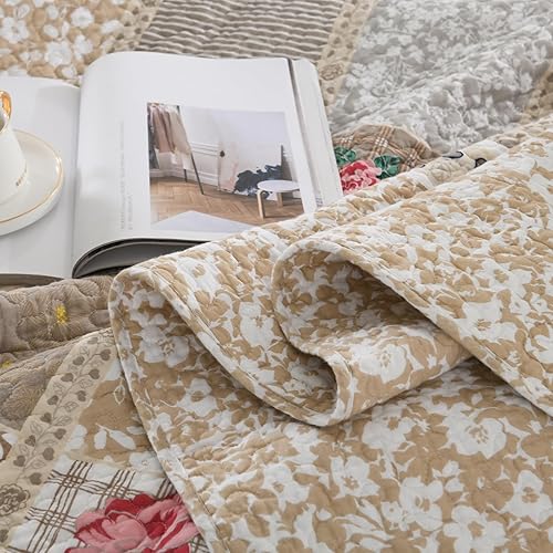 Miniatura 6 de DDUOXIN Colcha floral Queen de 102 x 120 pulgadas, edredón reversible de gran tamaño 100% algodón con 2 fundas de almohada, juego de colcha de