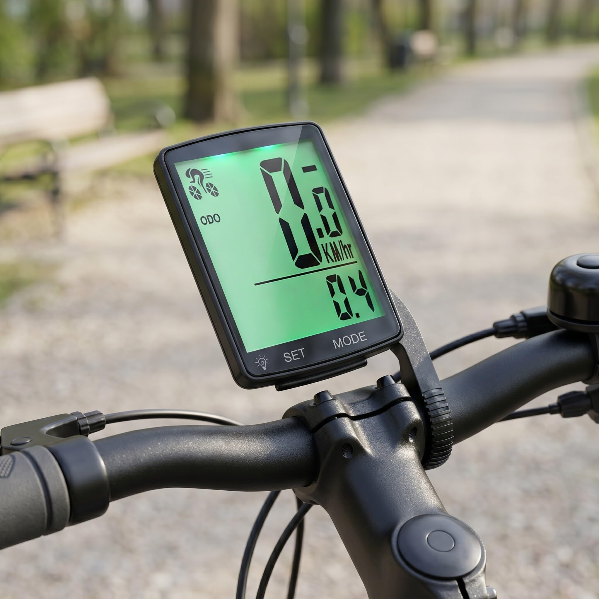 Housoutil Contachilometri per Bicicletta Wireless Compatto e Leggero in ABS e Pmma con Display LCD per Uso Ciclistico Nero