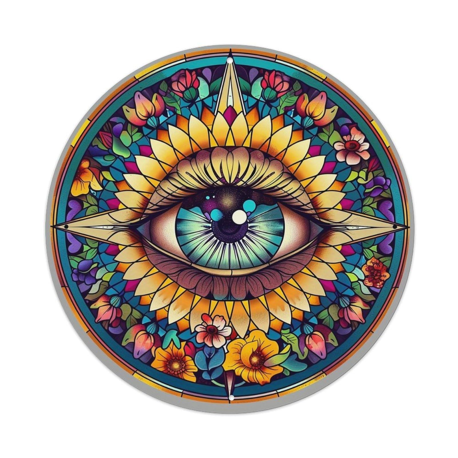 Mystic Eye Floral Mandala Design Vintage Metal Tin Sign Retro Wall Decor for Home Bar Garage Cafe, Indoor & Outdoor Decorative，circle Metal Poster, 8x8 Inch