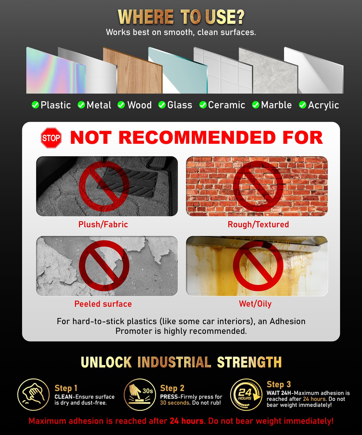 PHIXBEAR Industrial Hook & Loop Strips - Heavy Duty Adhesive -4