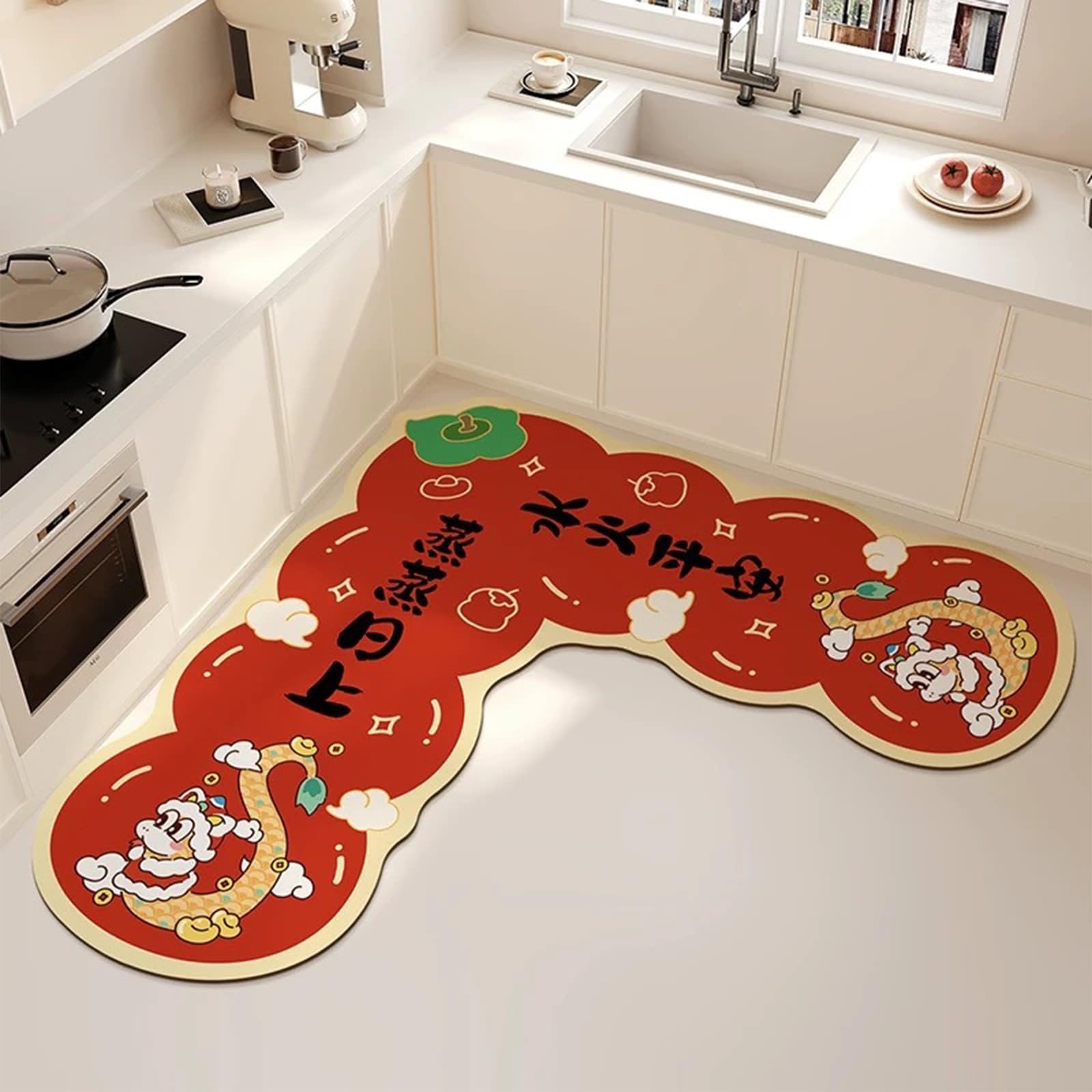 Tapis de cuisine en L absorbant pour salle de bain et évier de bureau rouge