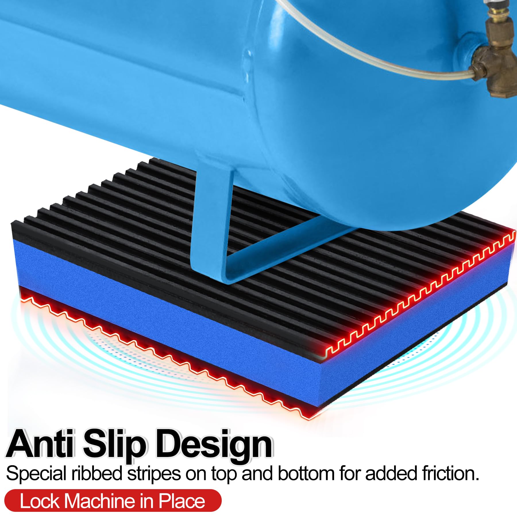 Paquete de 8 almohadillas antivibración de 6 x 6 x 7/8 pulgadas, alfombrillas de goma acanaladas con aislamiento de sonido con centro EVA, almohadillas de aislamiento de vibración
