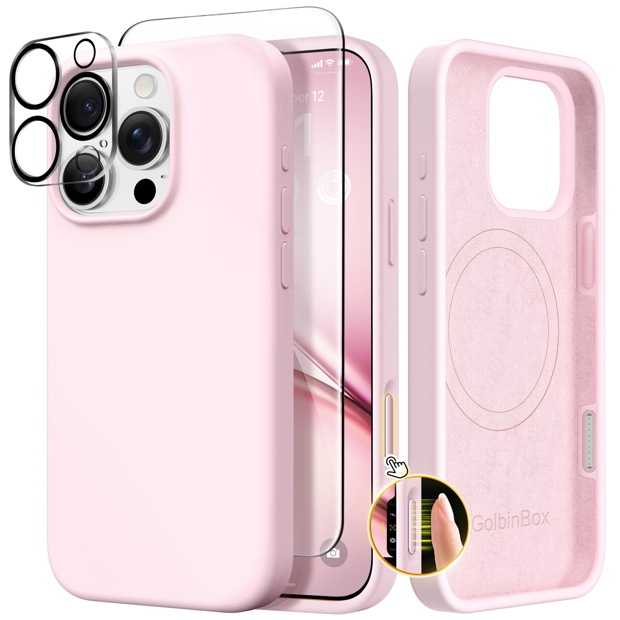 GolbinBox Magnetic for iPhone 16 Pro Max Case, Compatible with MagSafe, Screen Protector + Camera Lens Protector, Liquid Silicone Shockproof
