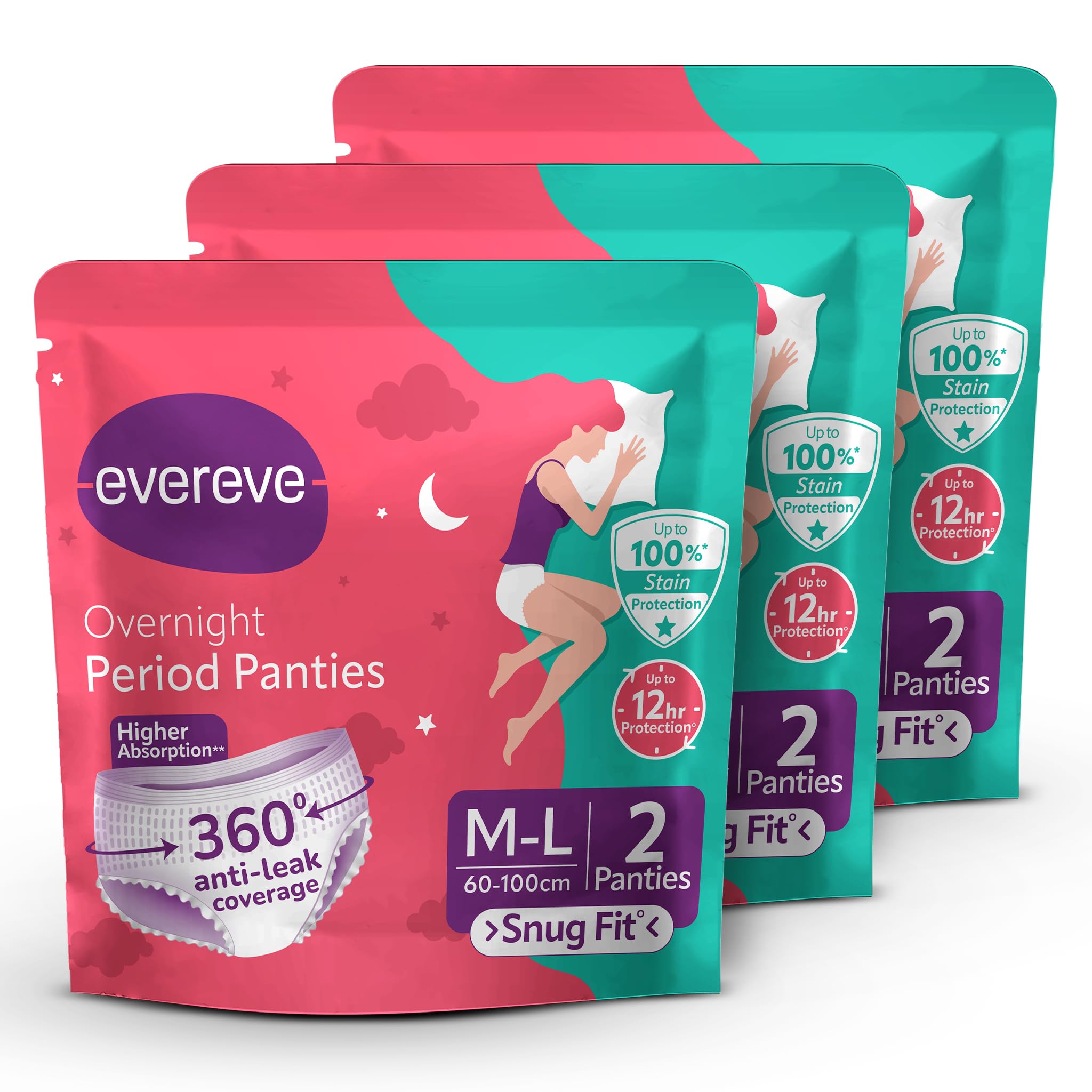 EverEve Ultra Absorbent, Heavy Flow Disposable Period Panties for Sanitary Protection, Maternity Delivery Pads, Overnight Napkins, 360 Degree Protection, Post partum use, M-L, (2'sx3) 6 Panties