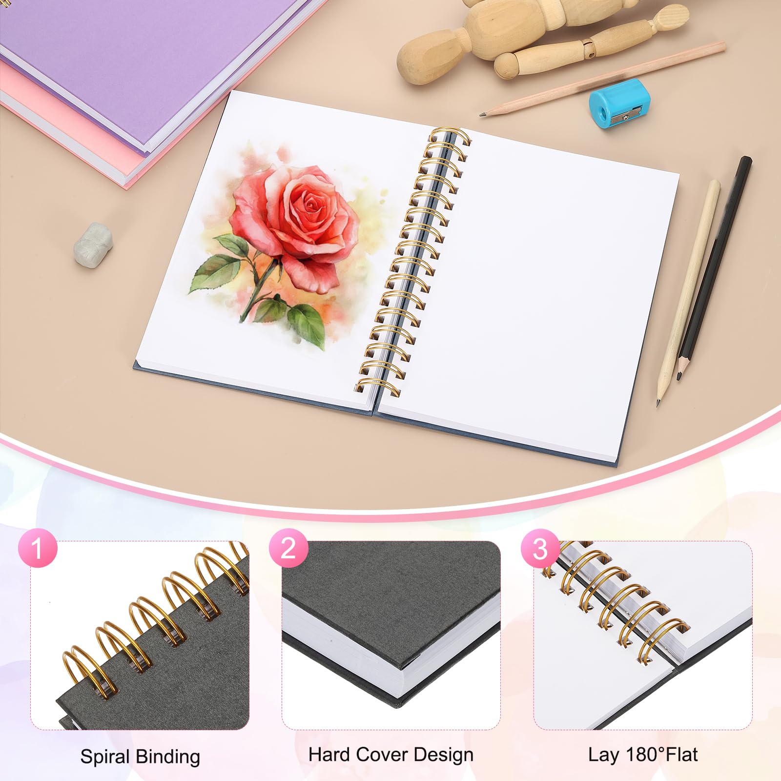 PATIKIL 8.6x5.6" Hardcover Spiral Bound Sketchbook - Image 3