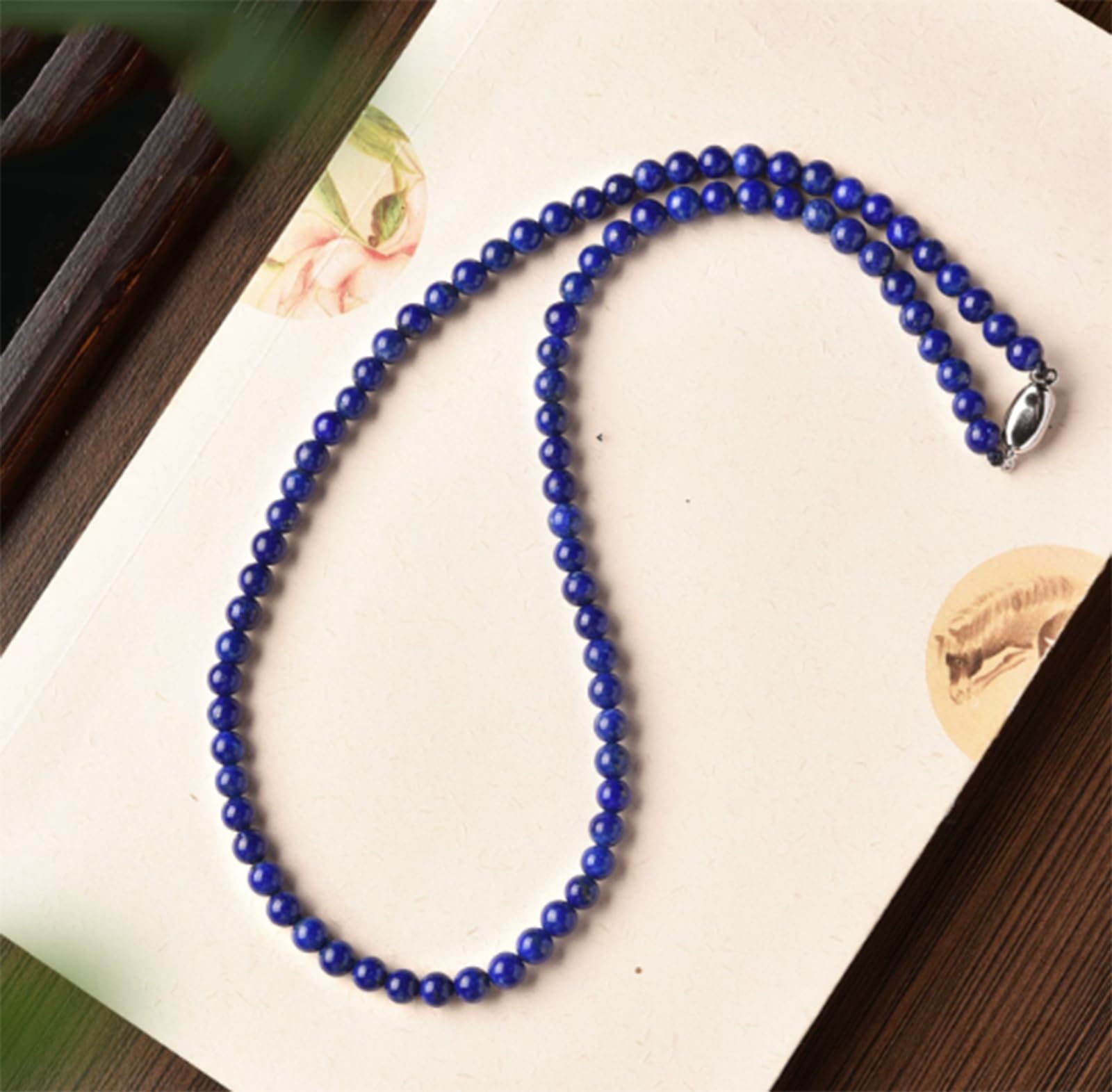 Collar de Cuentas de Cristal para Mujer y Hombre, Collares de lapislázuli Natural, joyería de Cuentas Hecha a Mano para Verano, Playa y Conjuntos de Capas,5.5mm
