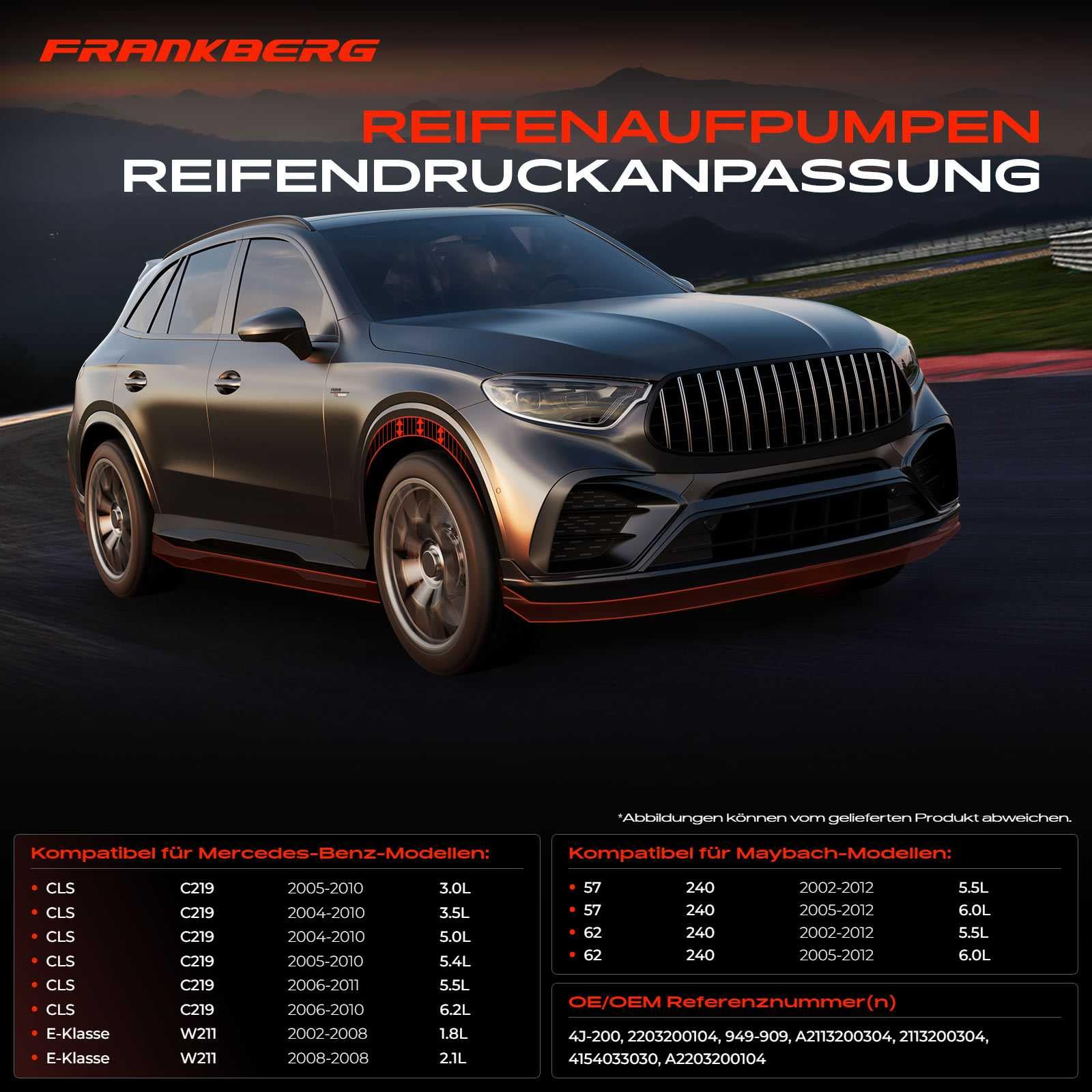 Frankberg Luftfederung Kompressor Niveauregulierung Kompatibel mit CLS C219 2004-2011 E-Klasse W211 2002-2008 E-Klasse W212 2009-2016 S-Klasse W220 1998-2005 Replace# 2203200104