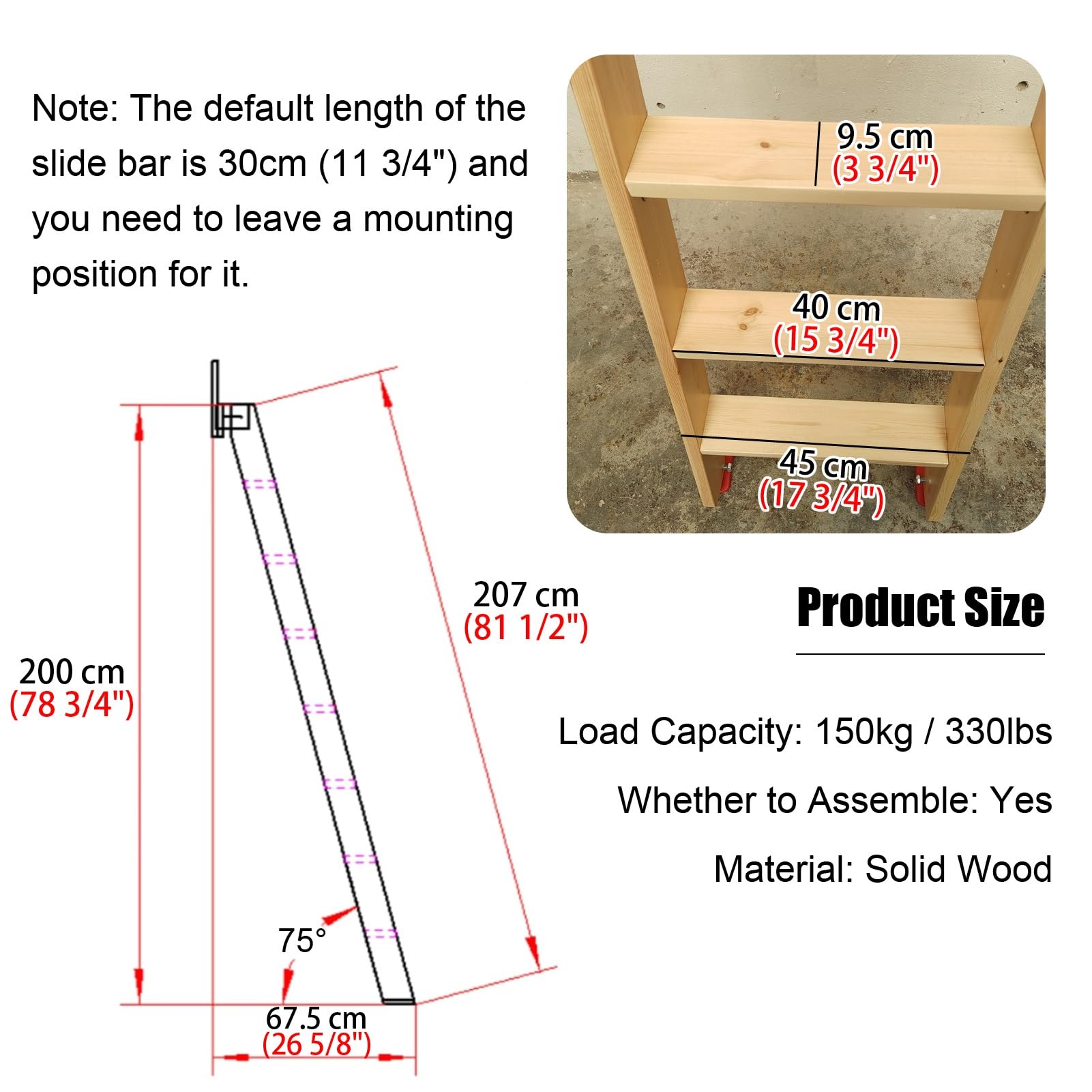 Escaleras para Áticos Escalera Telescópica de Escape para Áticos Montada en La Pared, Escalera Recta de Madera Maciza para Áticos con Toboganes de Metal, Escalera Retráctil para Literas, Sótanos, Tech