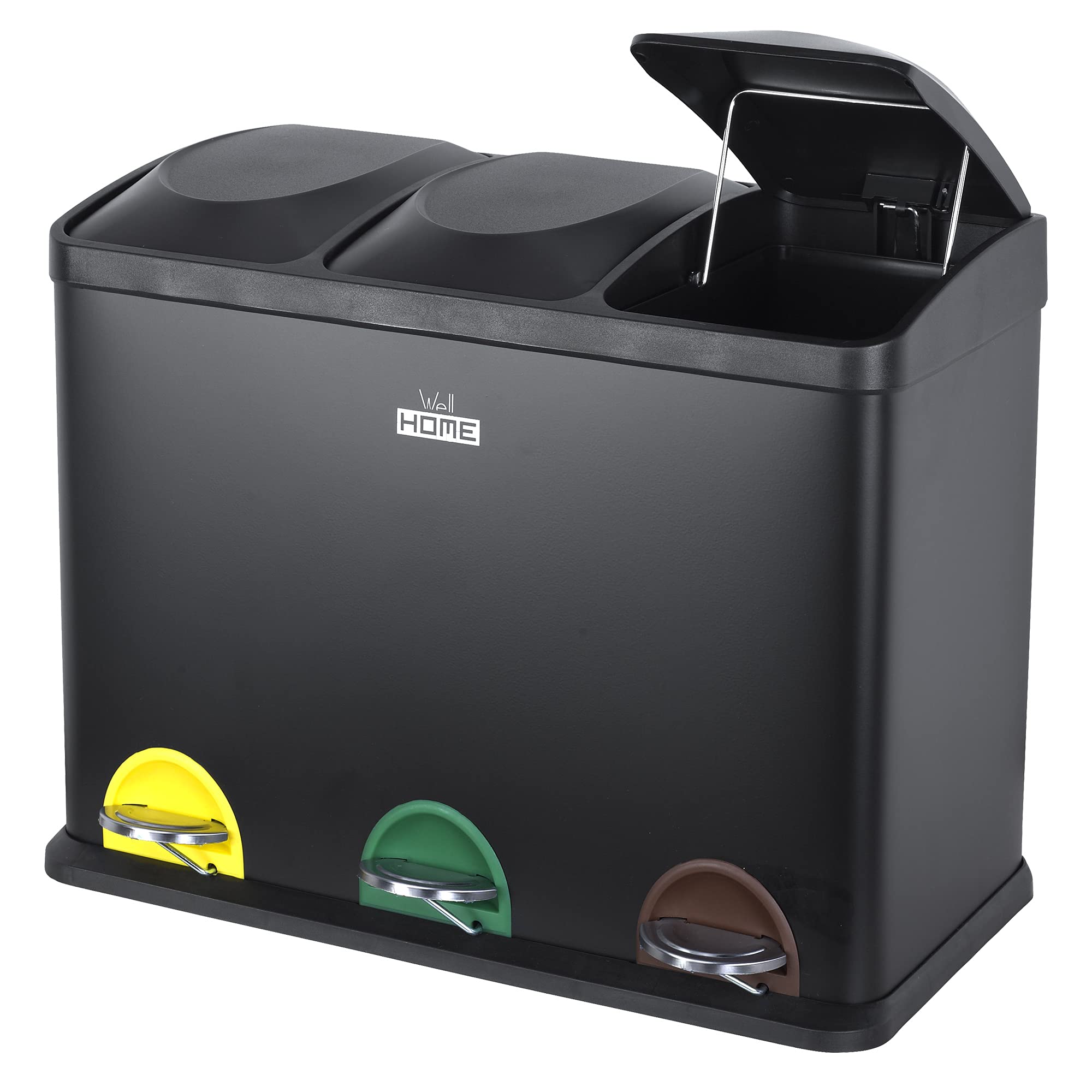 Cubo de reciclaje ecológico 45 litros de 3 compartimentos, reciclaje de basura / cubos de reciclaje, Gran Capacidad, para Papel, Vidrio y Plástico, Id