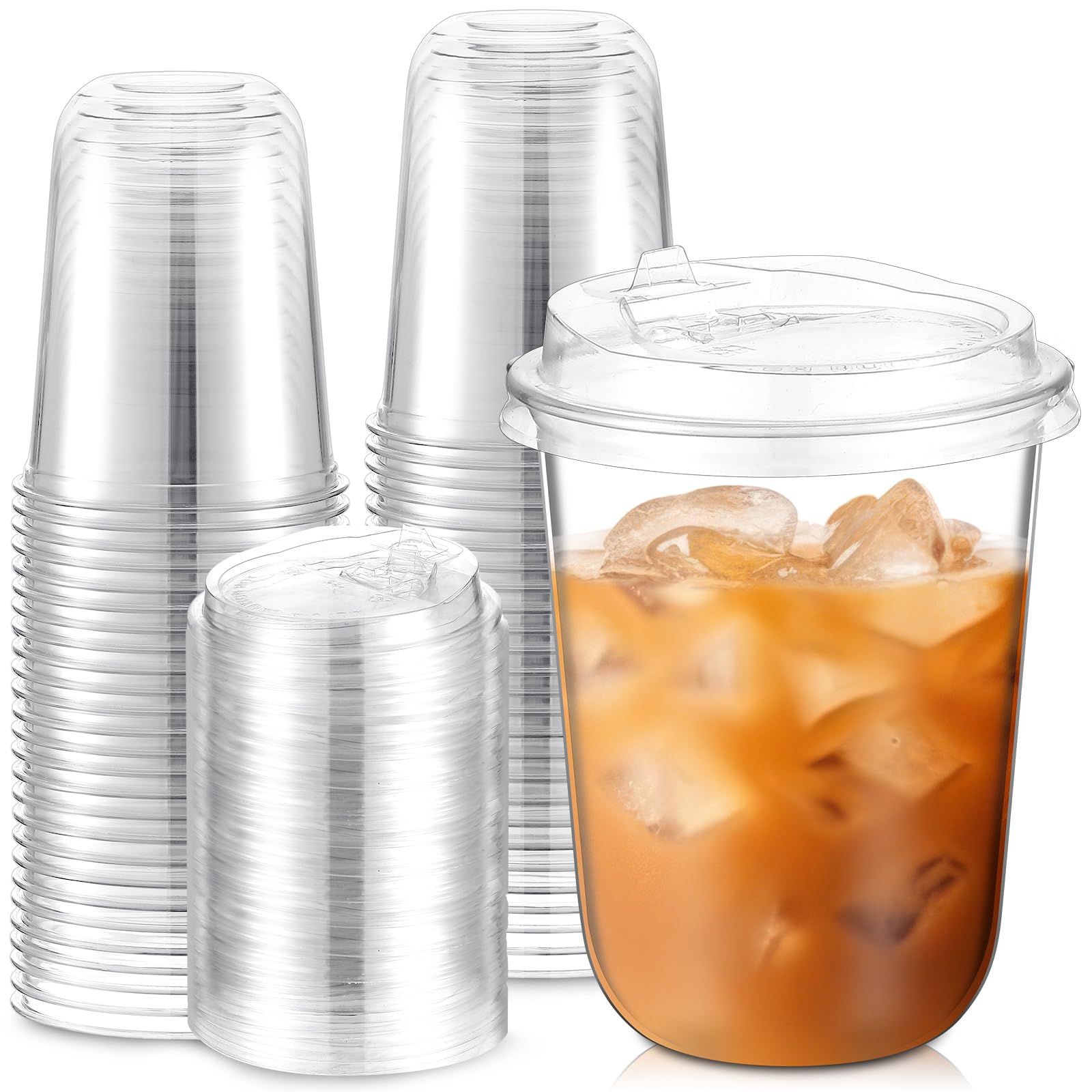 Photo 1 of Baderke 50 Sets Clear Plastic Cups with Lids, Iced Coffee Cups with lids,Disposable Plastic Smoothie Cup for Cold Drinks, Sip Lid (16 oz)