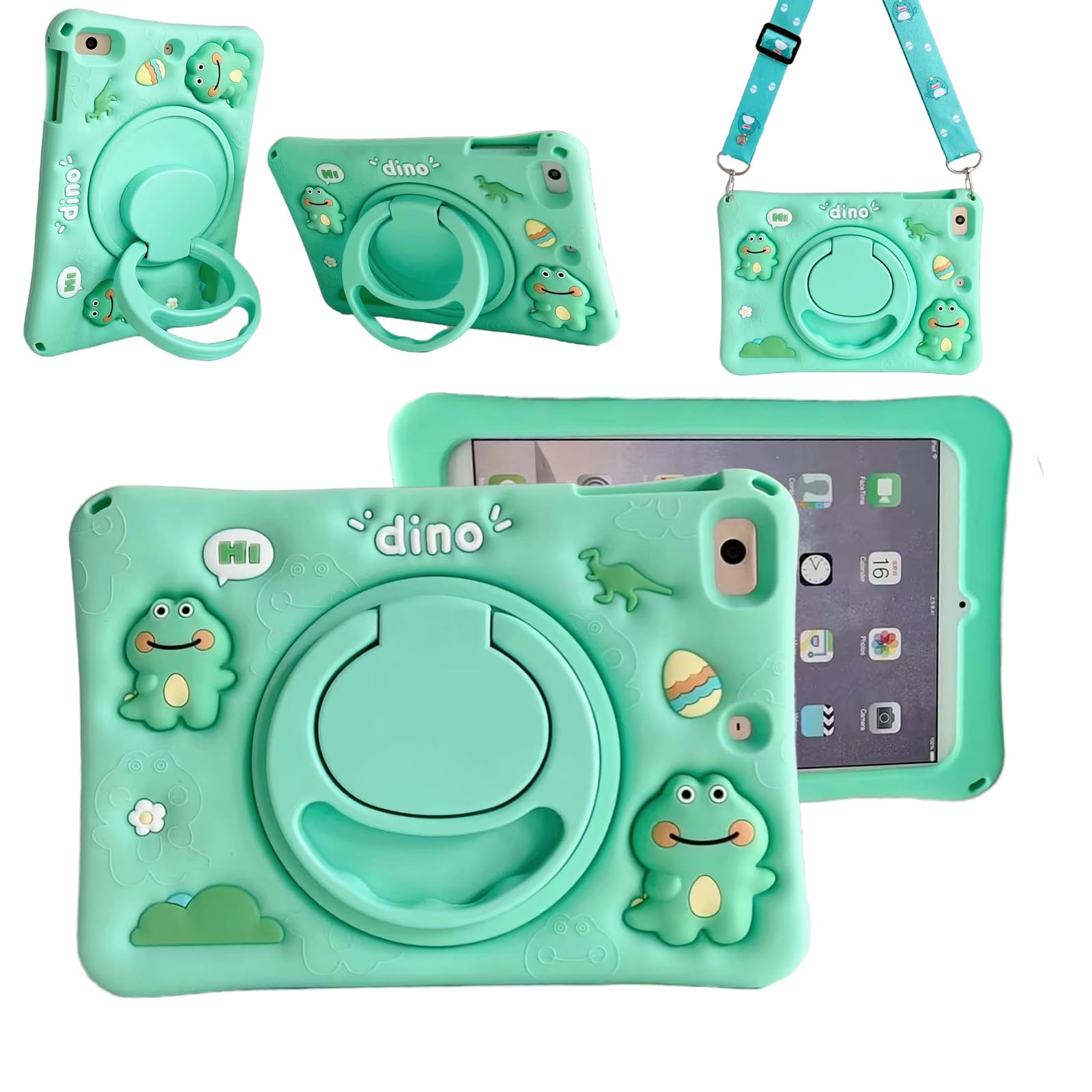 3D Cute Press Dinosaur Case for iPad 10th Gen (2022) 10.9 inch/iPad (A16) 11th 2025 11 inch,Cartoon Character Dinosaur Soft Silicone Rotating Stand