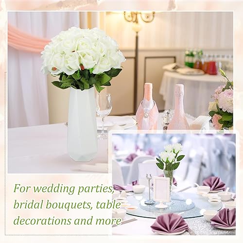 Miniatura 5 de 50 rosas artificiales de seda realistas con tallo ramo de flores de plástico, rosas falsas de aspecto real para el hogar, centros de mesa de boda,
