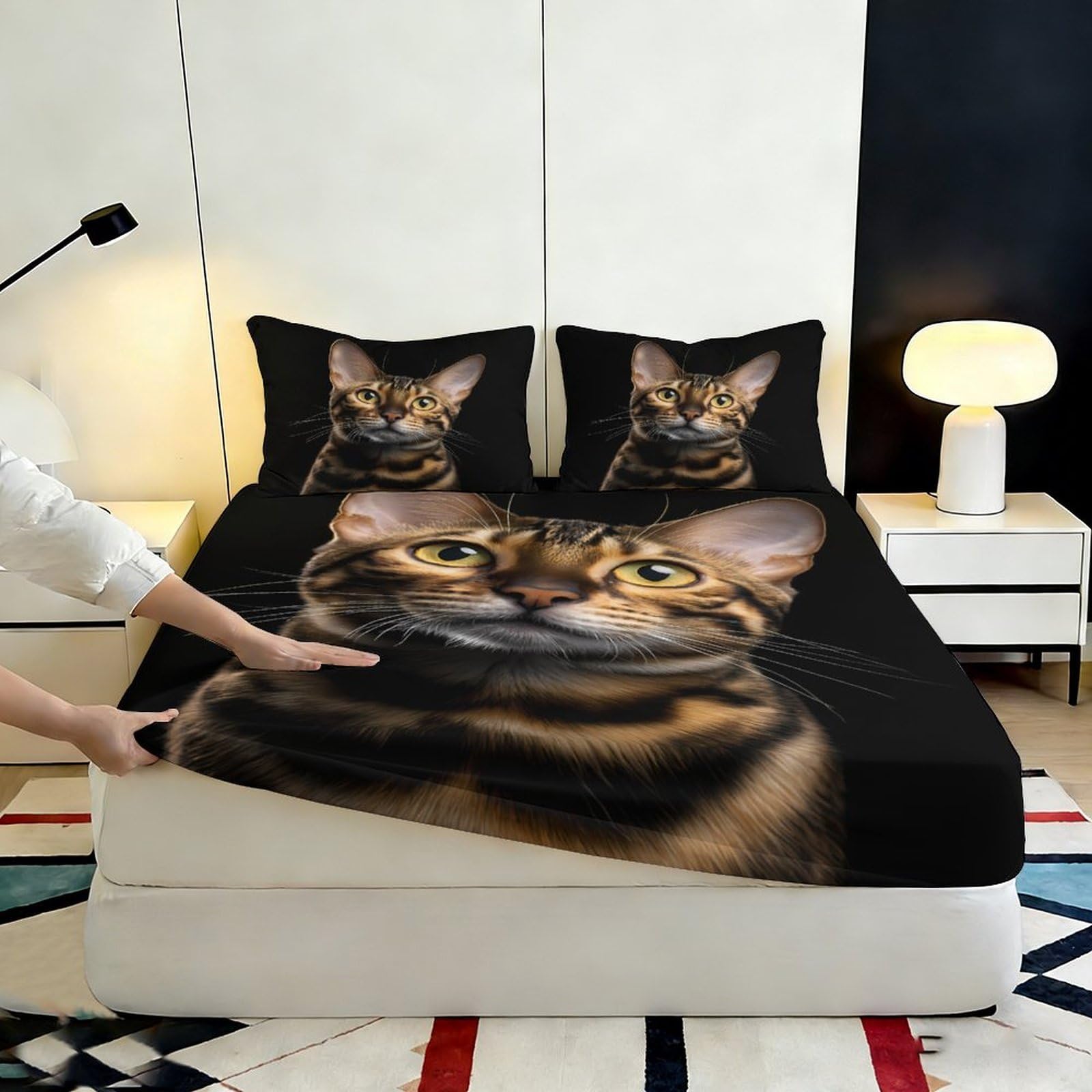Lenzuolo con stampa 3D, motivo gatto, in microfibra, antiscivolo, per la casa