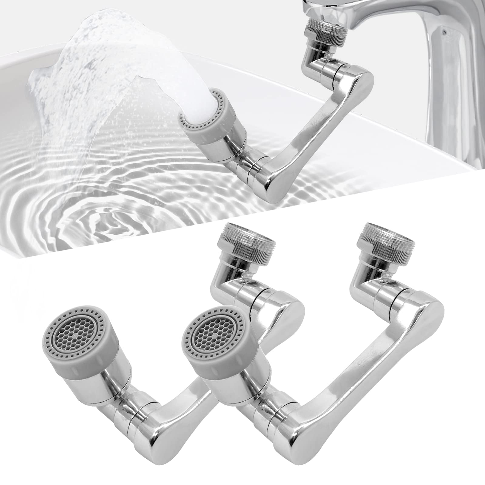 Photo 1 of 1080°Faucet Extender, Rotatable Multifunctional Extension Faucet Aerator,Splash Filter Faucet Extender for Bathroom Sink 2PCS (For 22mm,23.5-24mm faucets with female thread diameter)