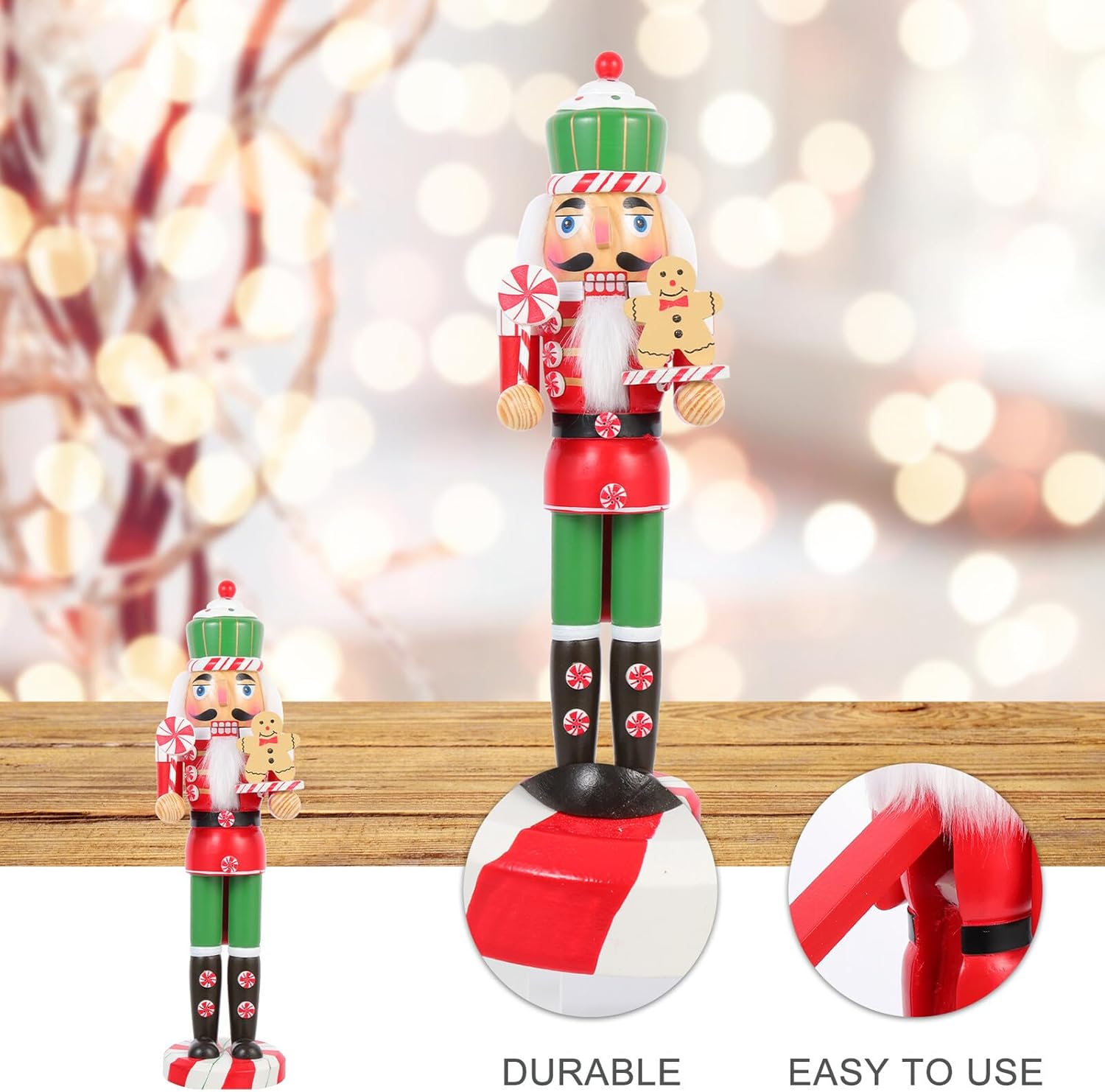 Beaupretty Christmas Nutcracker Figurine Wooden Xmas Themed Nutcracker Ornament Traditional Decoration for Indoor Tabletop Holiday Display