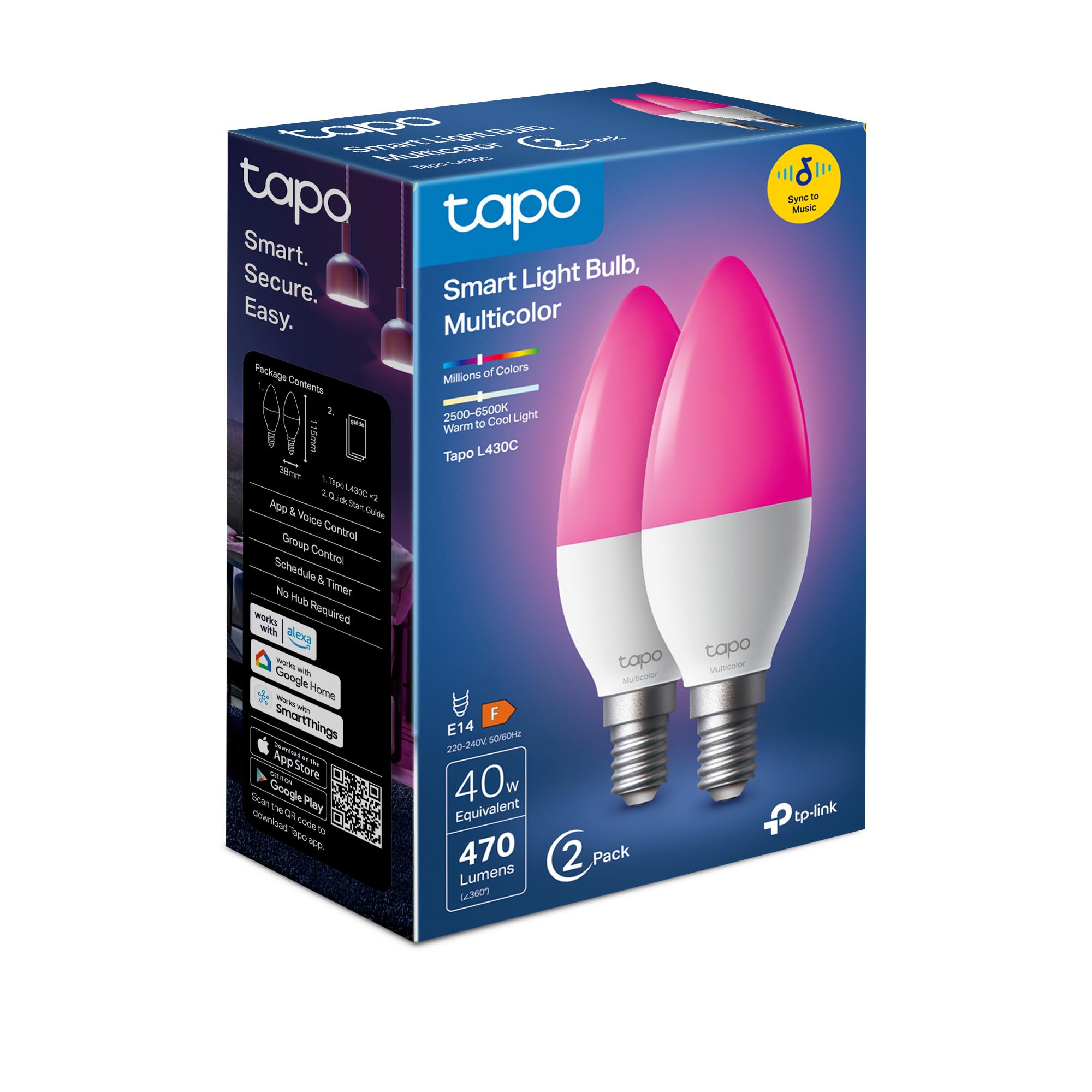 Tapo L430C Smarte WLAN Glühbirne E14, 470 Lumen, 16 Mio. Farben, dimmbar, Zeitplan & Timer, Energieüberwachung, Kompatibel mit Alexa… – Ansicht 10