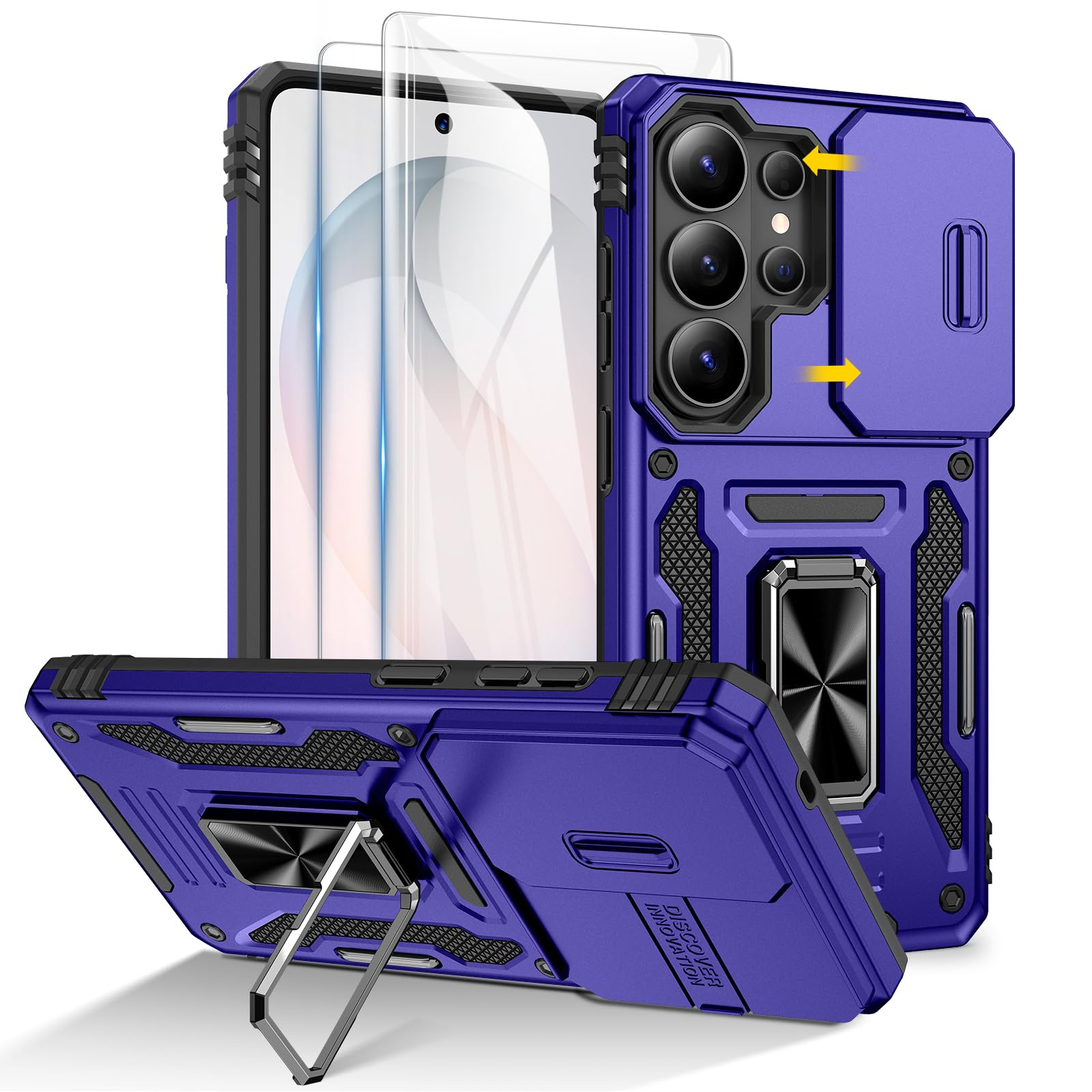 Doeshine für Samsung Galaxy Hülle, Handyhülle mit 2 Stück Displayschutzfolie & Ring Ständer, Kameraschutz, Robust Fallschutz Outdoor Militär Schutzhülle für Samsung Galaxy