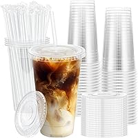 Lamosi 100 Pack 20oz Clear Plastic Cups with Lids & Straws - Disposable Iced Coffee Cups for Cold Drinks, Smoothies, Slushies