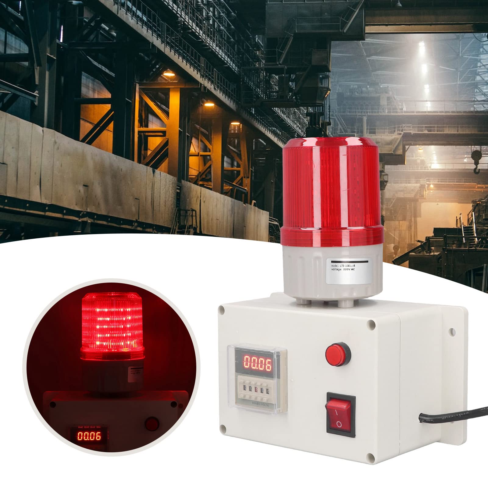 Sirena Alarma Industrial 110db 220V con Luz Estroboscópica Sonido Inteligente Retardo Emergencia Bocina Exterior 5 Teclas Orejas Montaje Enchufe UE