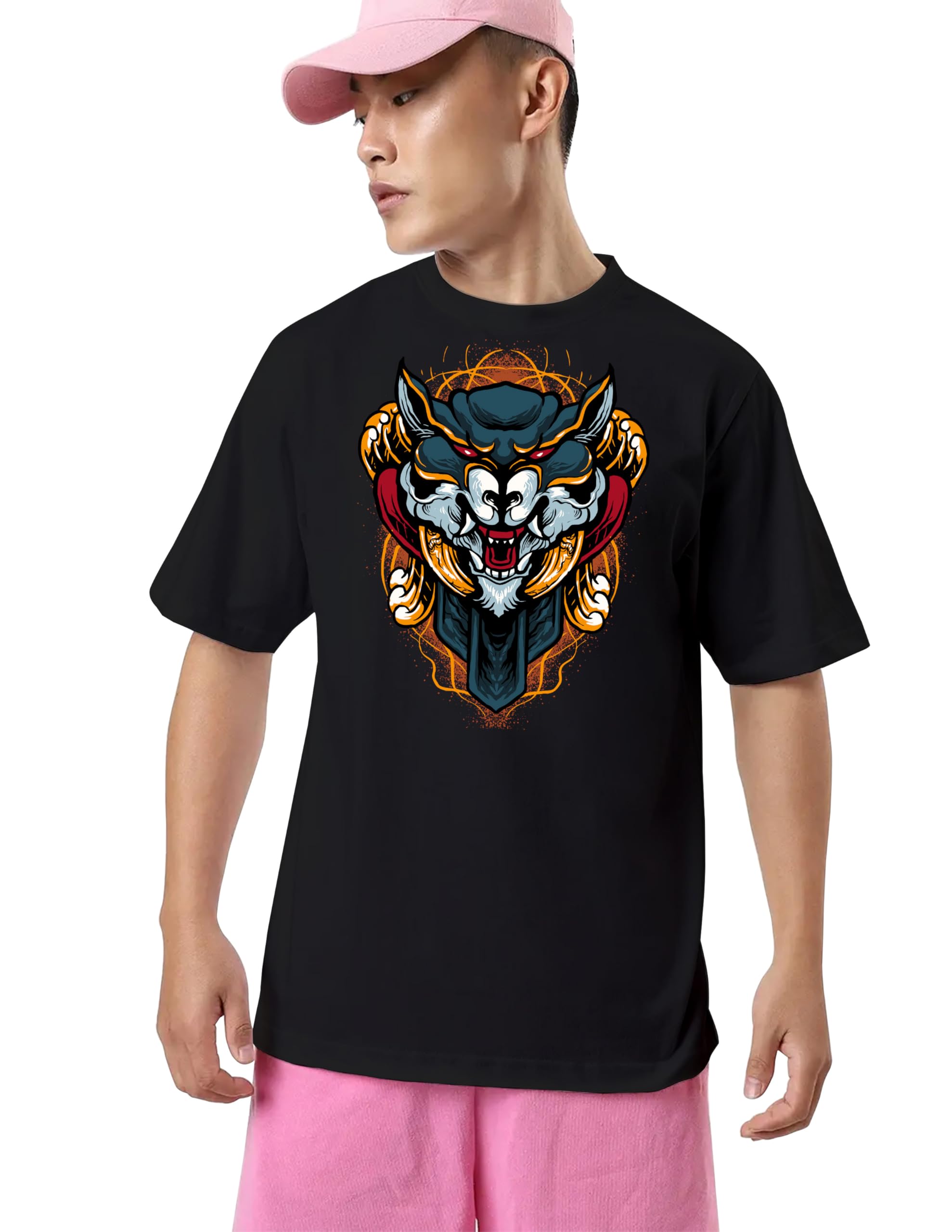 LOCAVESTIRMens Graphic Print Tshirt - Street Print Tshirt for Boys, Black