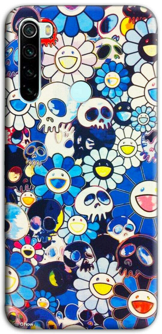 Mixroom - Cover Custodia Back case In TPU Silicone Morbida Per Xiaomi Redmi Note 8 (2021) Fantasia Margherite E Teschietti Blu M528