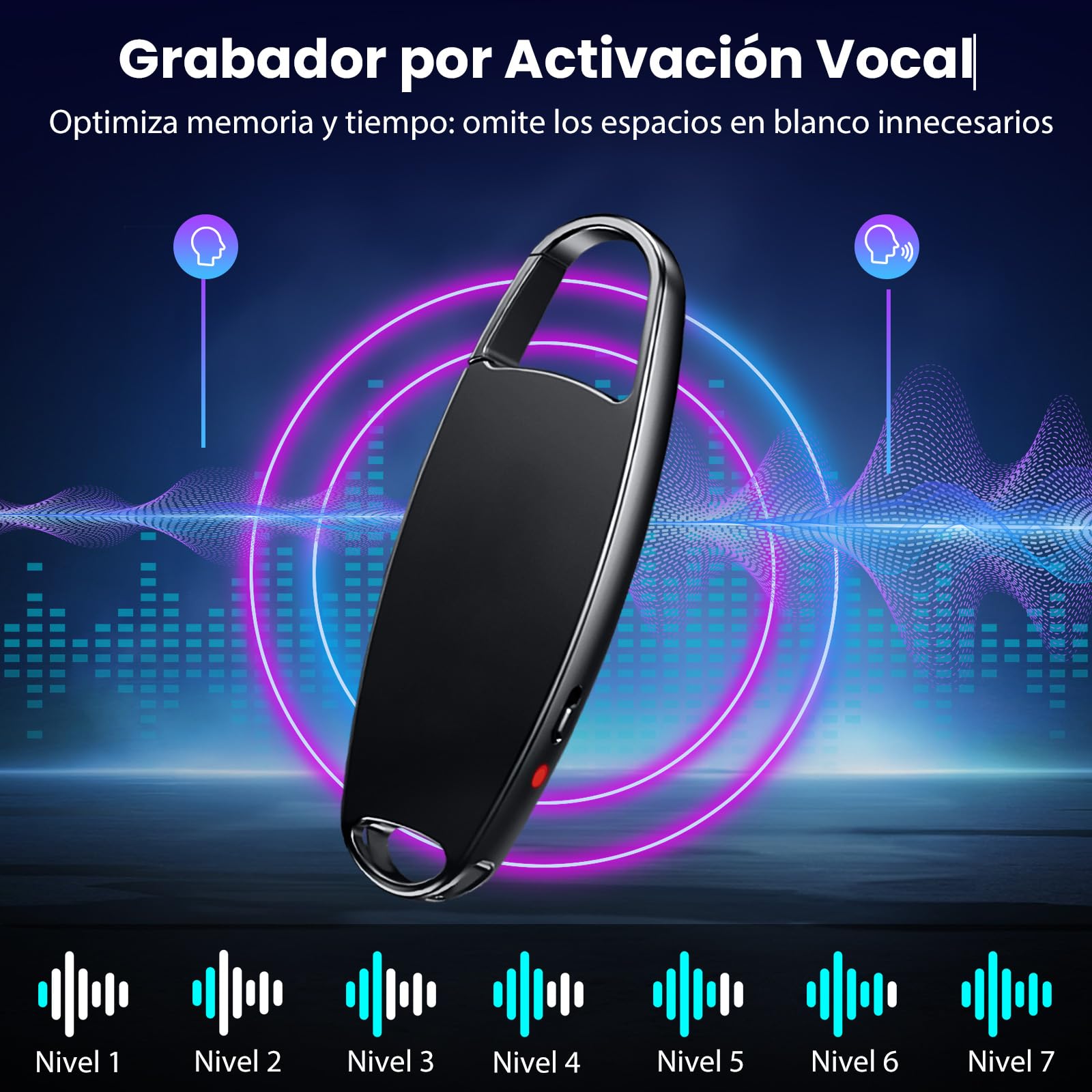 64GB Grabadora de Voz, Vandlion Mini Grabadora HD con un Solo Clic y Activada por Voz, Grabadora Portátil con Reducción de Ruido para Conferencias Entrevistas Reuniones Clase