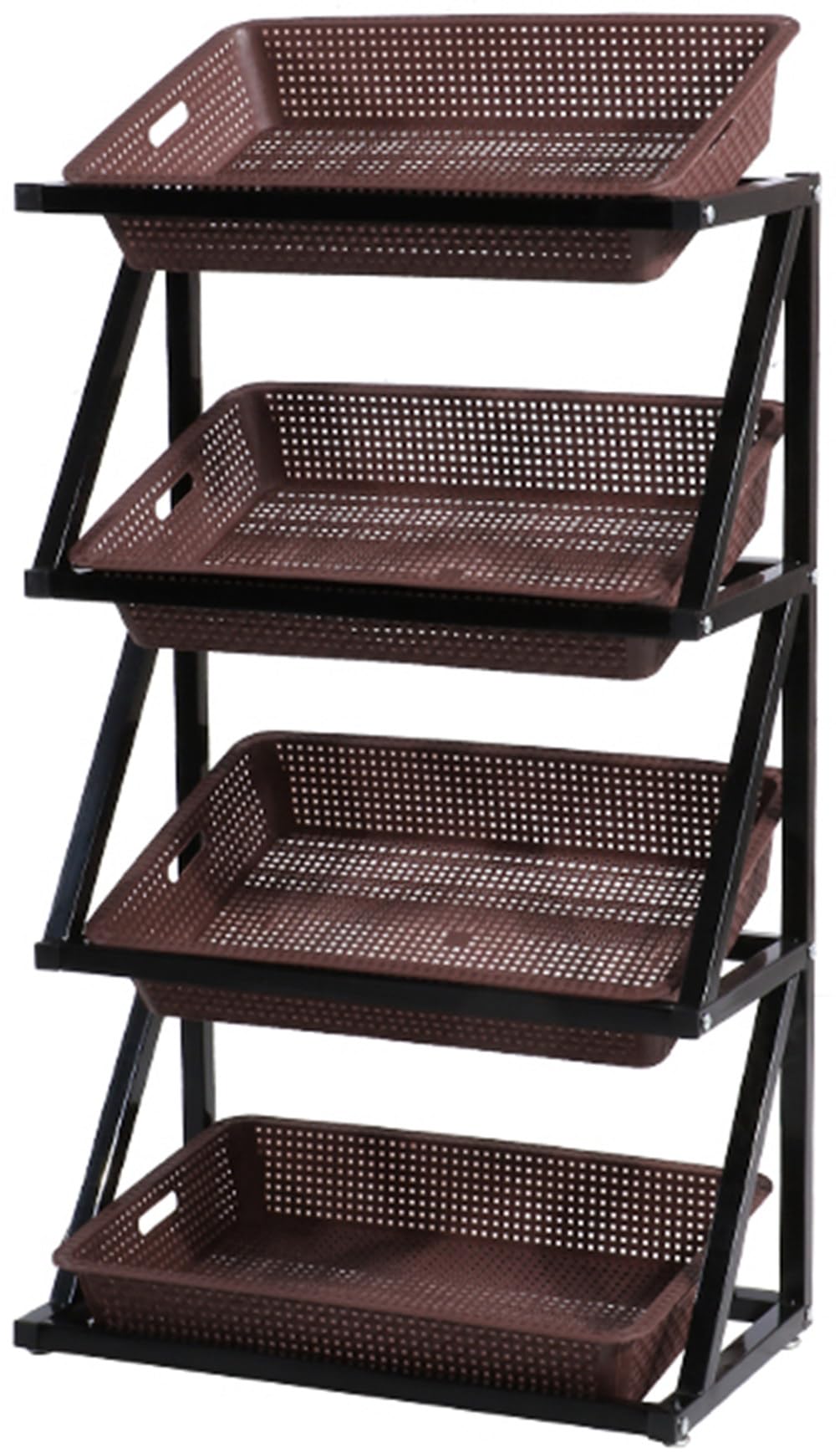 Espositore per vendita al dettaglio a 4 livelli con 8 cesti, supporto per sacchetti di patatine fritte nere per uso professionale e per uso commerciale - Scaffale versatile per merching nized e