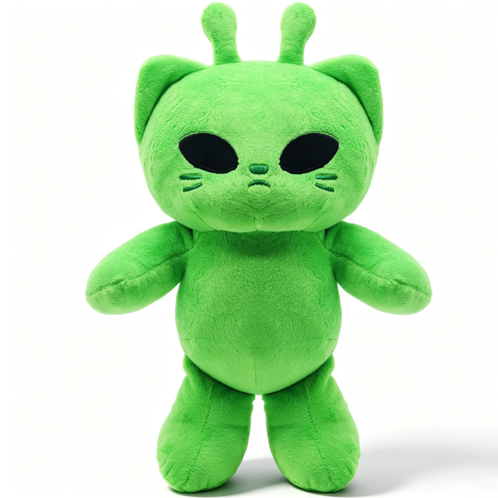 12" Green Alien Cat Plush Toy, Non-Vacuum Packed Space Kitty Stuffed Animal