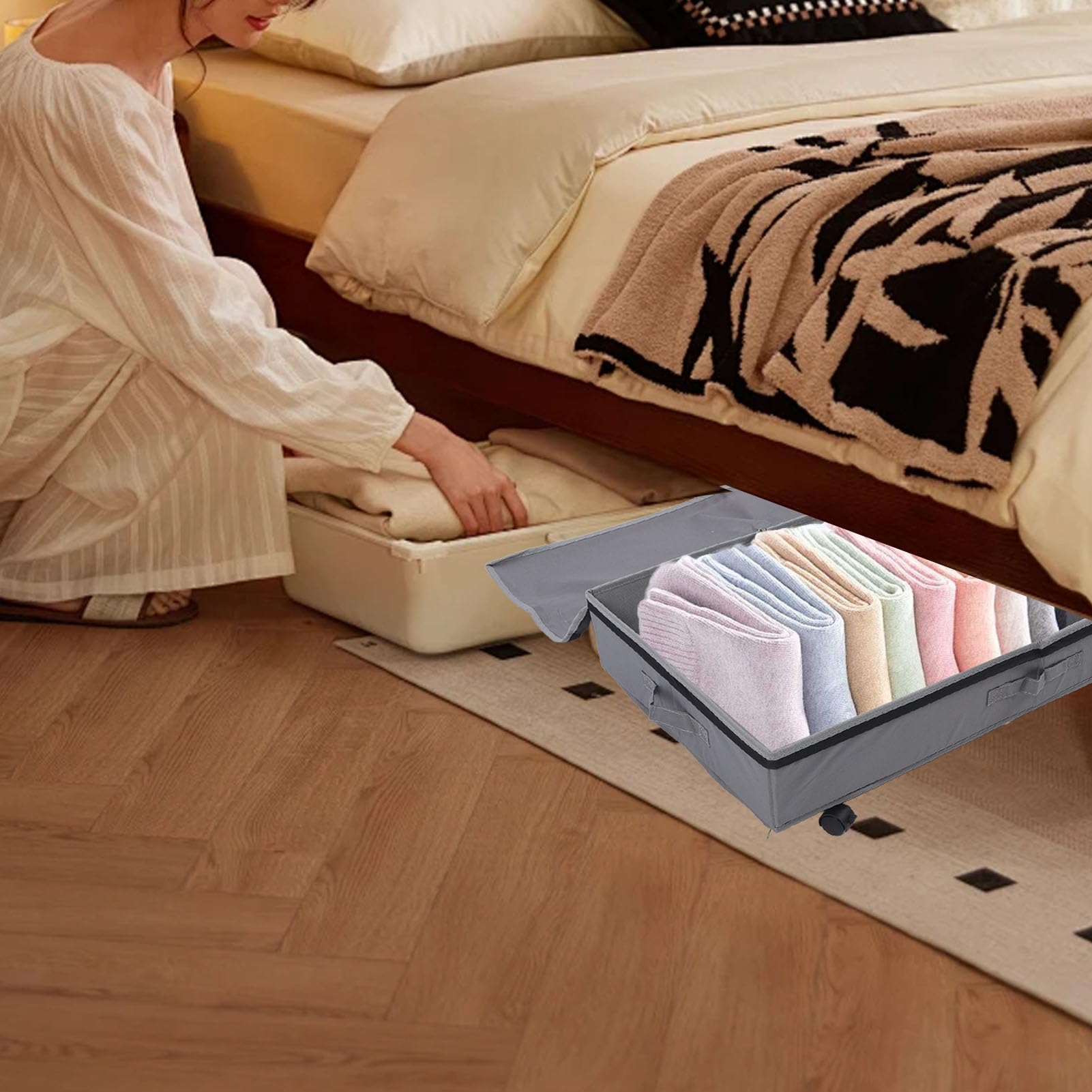 Contenitore portaoggetti sotto il letto Cassetto con rotelle Contenitore per scarpe sotto il letto Carrello portaoggetti sotto il letto con rotelle Contenitore in metallo