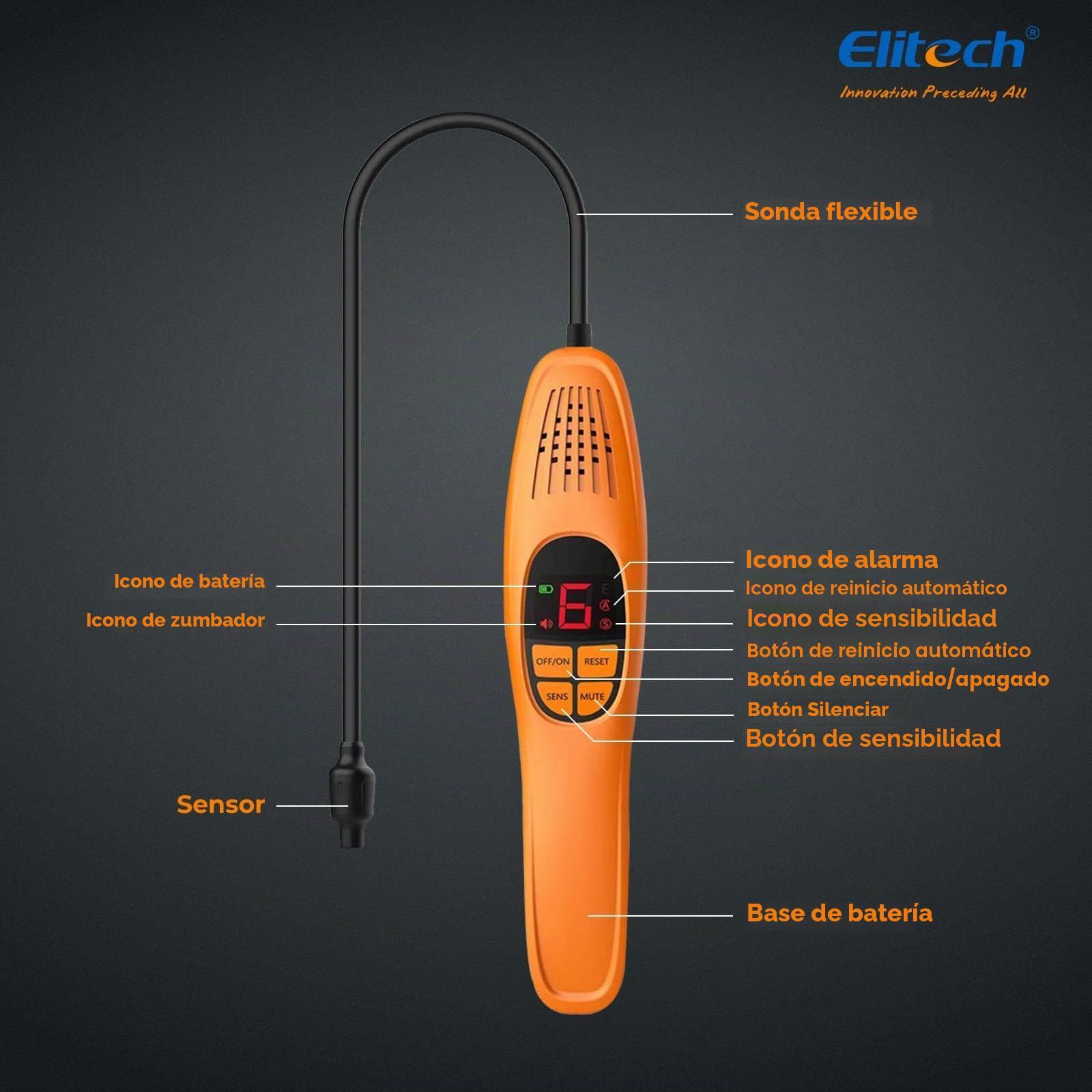 Elitech LD-100+ Detector De Fugas De Refrigerante con Sensor De Diodo,R32 R134a R410 R600a Precisión para HVAC, Automóviles Y Bombas De Calor