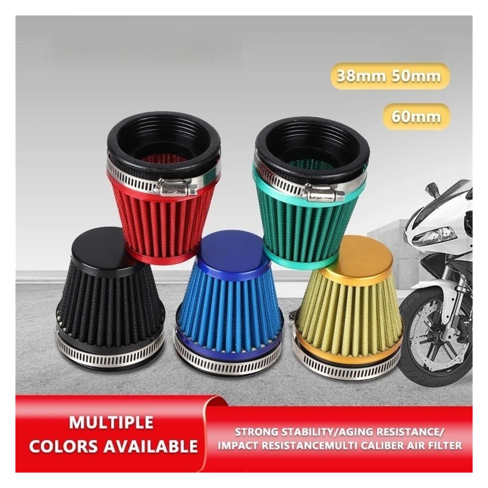 Limpiador Filtro Filtro De Aire Universal para Motocicleta, 38mm, 48-50mm, 58-60mm, Filtros De Cabeza De Seta para Scooter De 50cc-250cc, Dirt Pit Bike