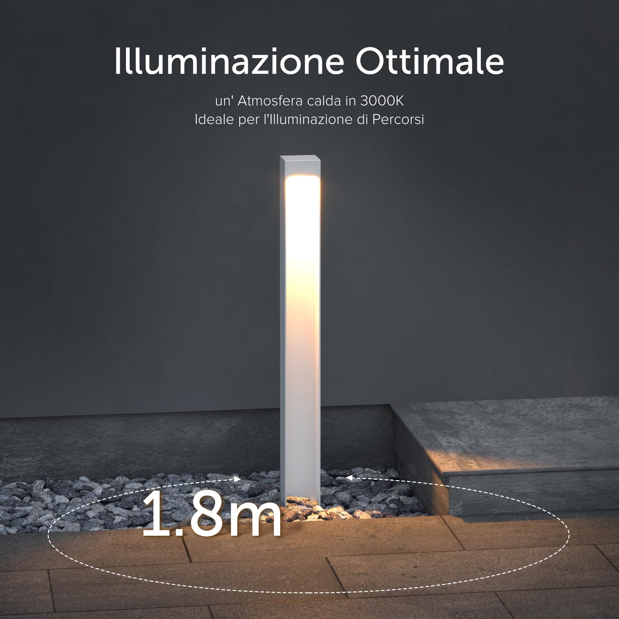 doporro Lampione da Giardino 40 cm IP65 con LED 5W 3000K – Paletto Luminoso da Esterno in Alluminio Bianco Opaco per Sentieri, Vialetti, Terrazze e Cortili, Design Moderno