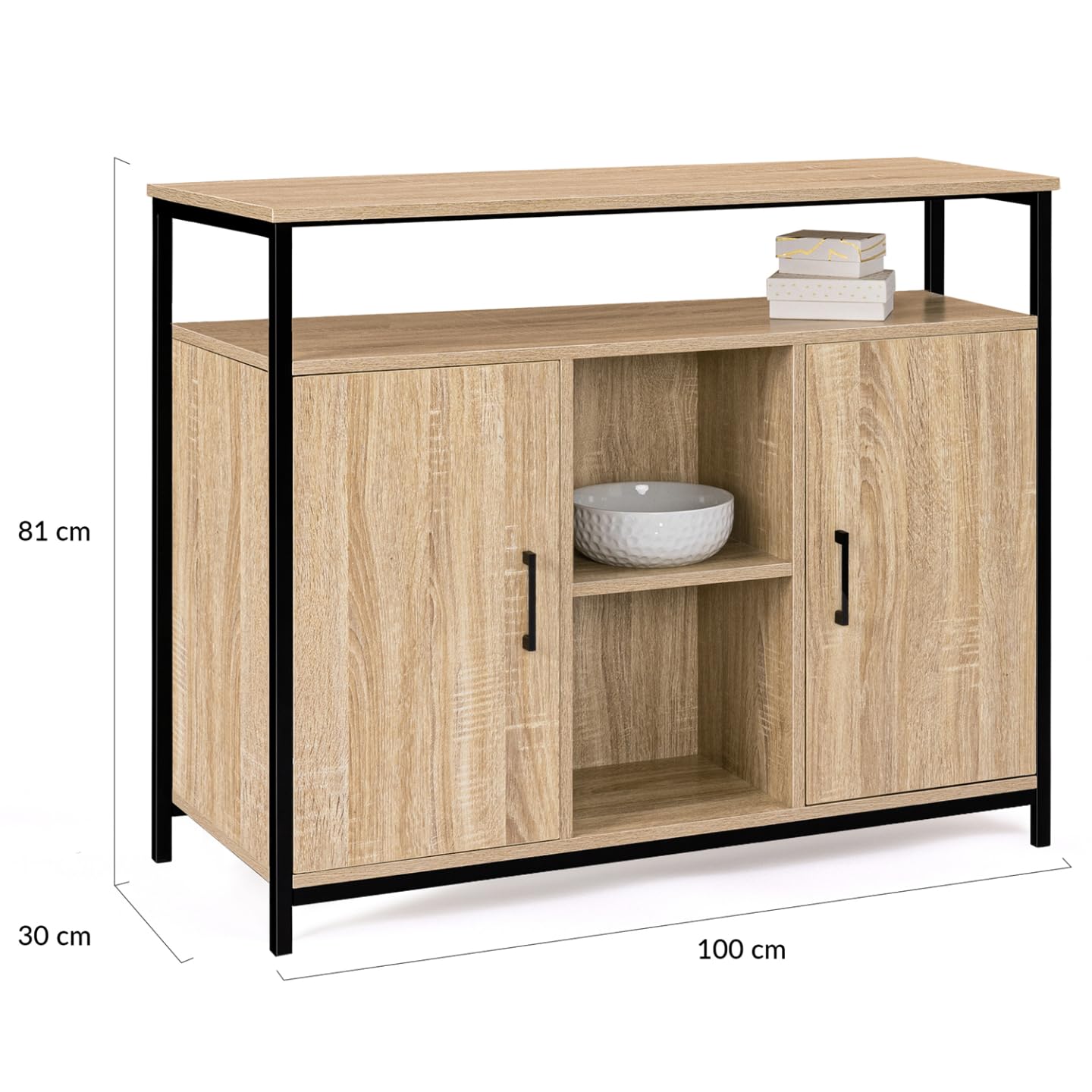 IDMarket - Aparador de 2 Puertas de 100 cm Detroit con estantes de diseño Industrial