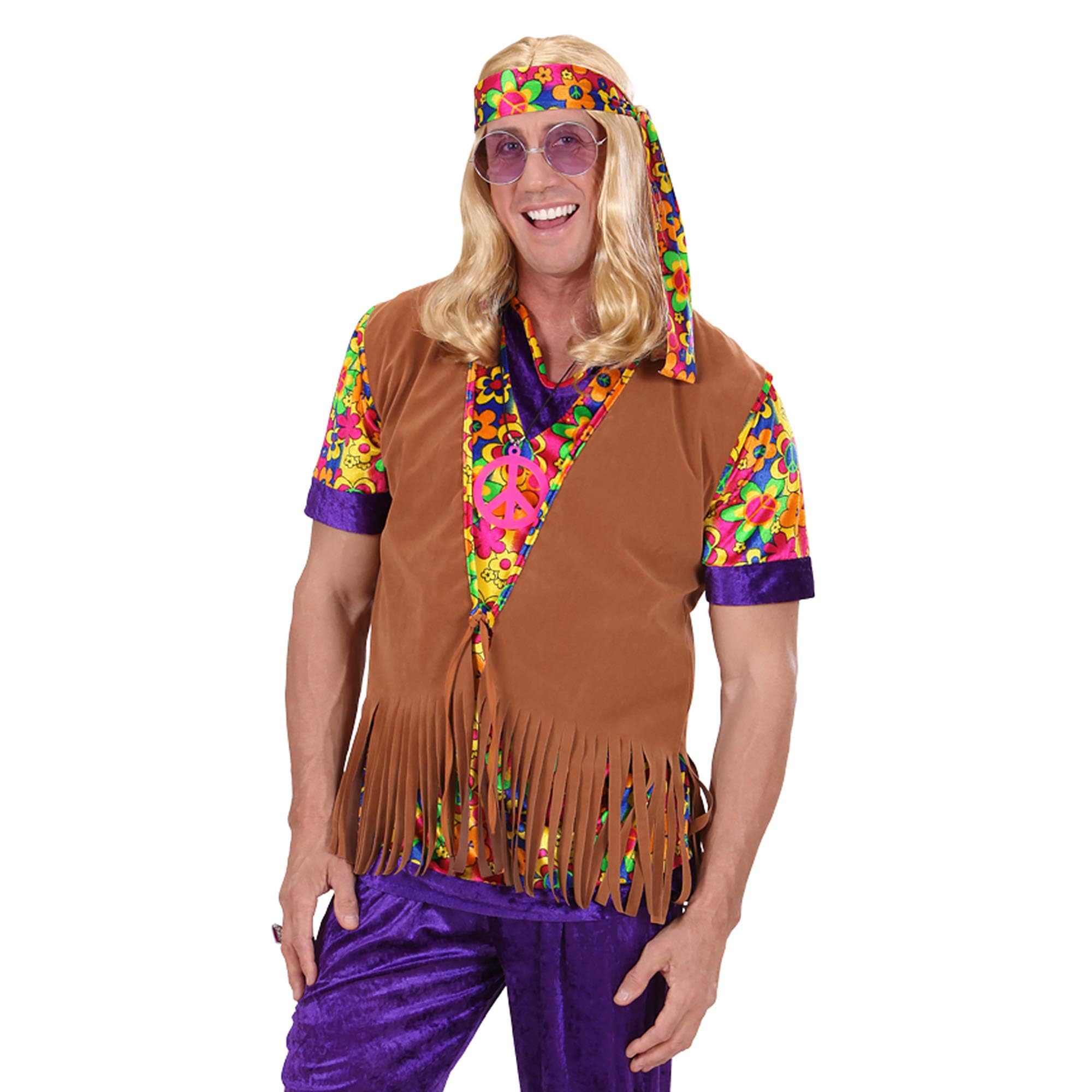 W WIDMANN MILANO Party Fashion - Hippie Costume, Vest with Headband, 60s Costume for Men