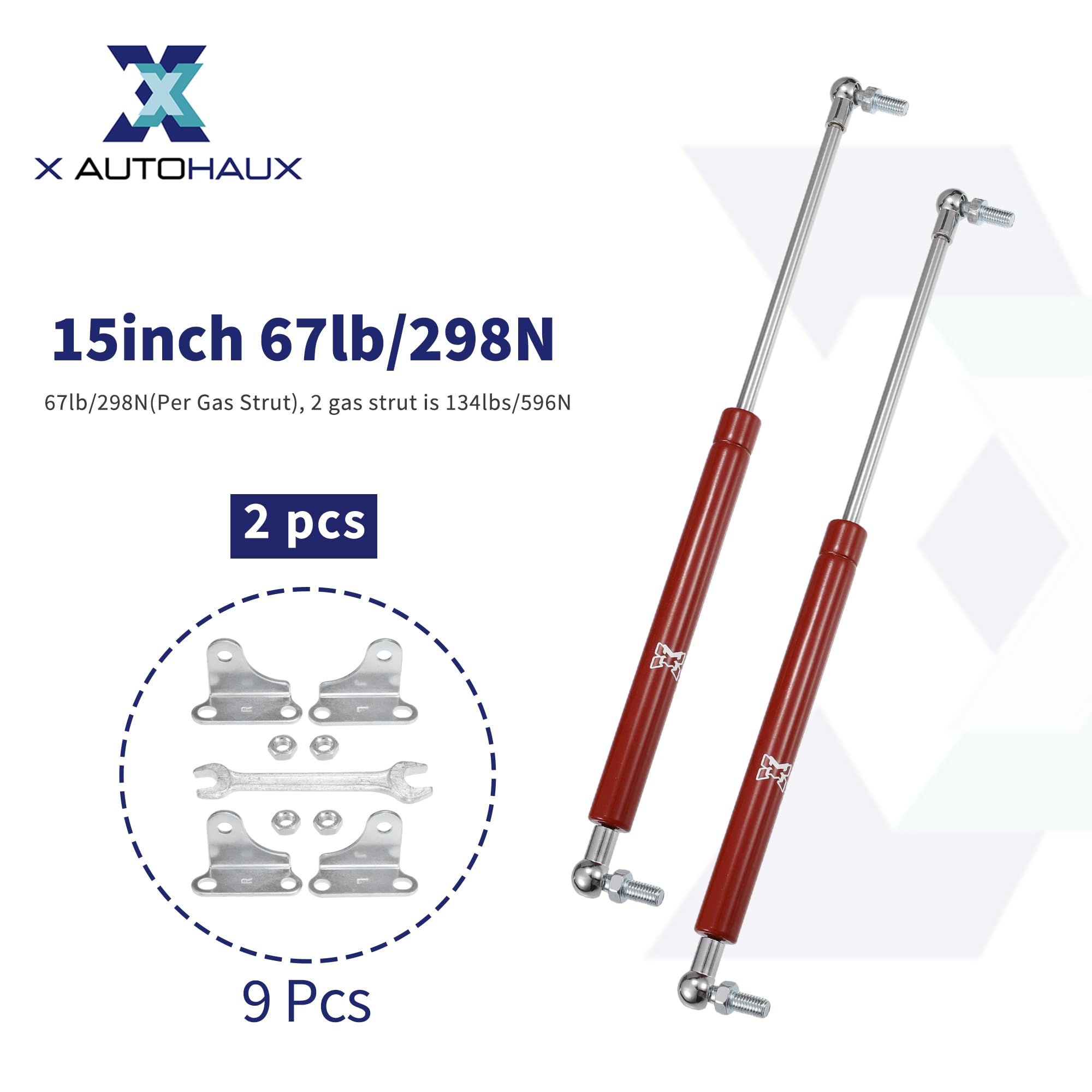 X AUTOHAUX ガススプリング ダンパー 38cm伸長/23cm圧縮 30kg耐荷重 汎用 リフトサポート RV トラック ボート 家具用 L型ブラケット+レンチ付き メタル製 レッド 2本セット