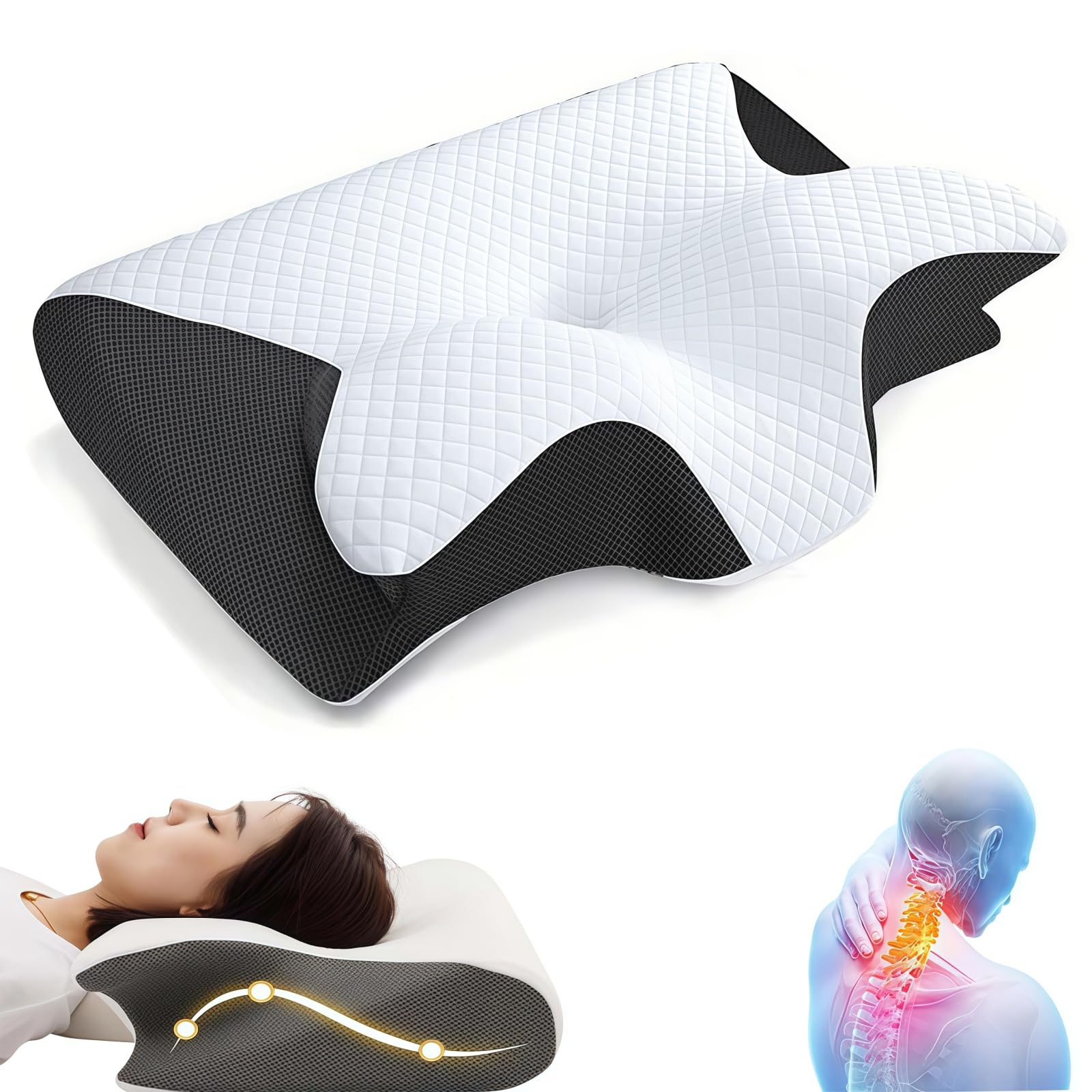 2025 New Sleepluxe Support Pillow Memory Foam Cervical Pillow 2 in 1 Ergonomic Contour Orthopedic Contoured Support Pillows