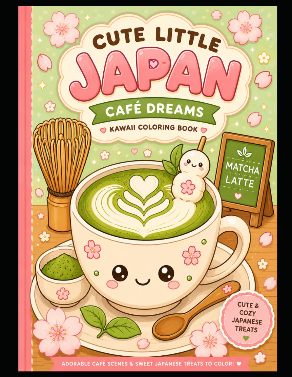 Cute Little Japan: Café Dreams: A Cozy Kawaii Coloring Book for Adults and Teens Featuring Japanese Cafés, Matcha, Coffee, Desserts & Sweet Bakery Treats