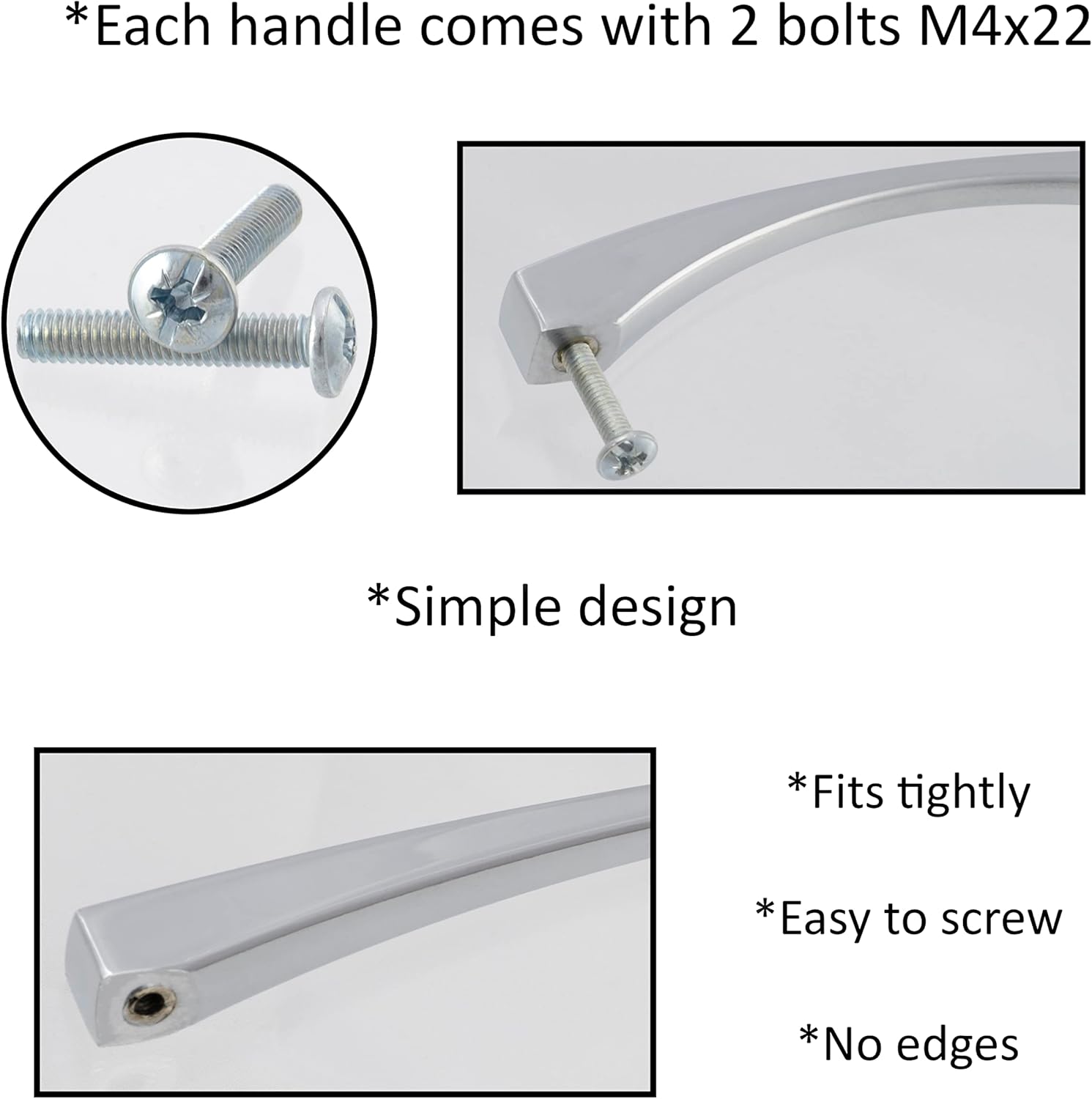 Aerzetix - C41595 - Set of 2 Furniture Door Handles 160 mm Wheelbase - Cabinet Drawer Design Interior Furniture Kitchen Living Assembly - Metal - Chrome Finish