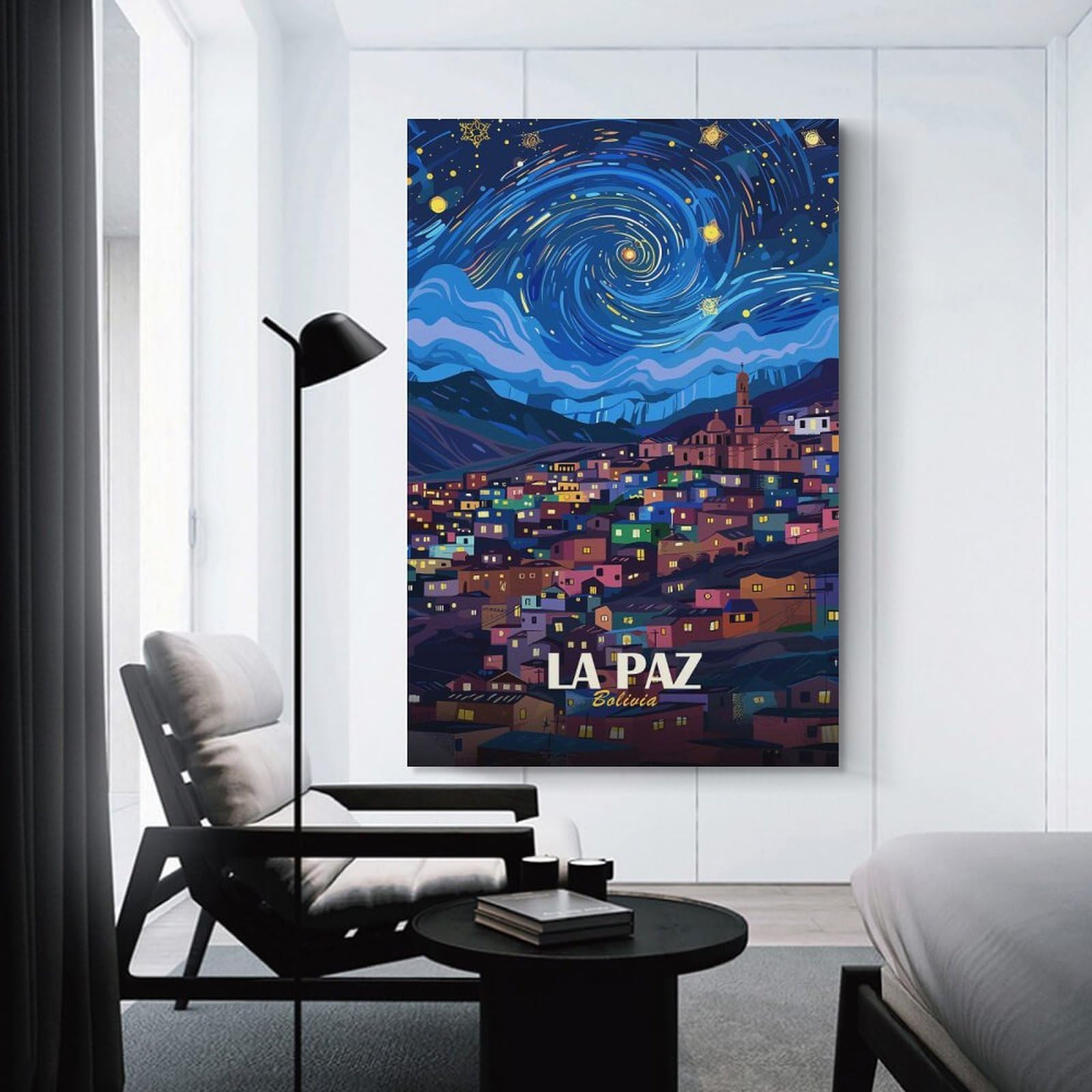 Junmoney Decorative Wall Artwork La Paz, Bolivia, Starry Night Illustration, 24x36inch(60x90cm), for Living Room, Bedroom Or Apartment Walls, Decorative Artwork for Empty Walls