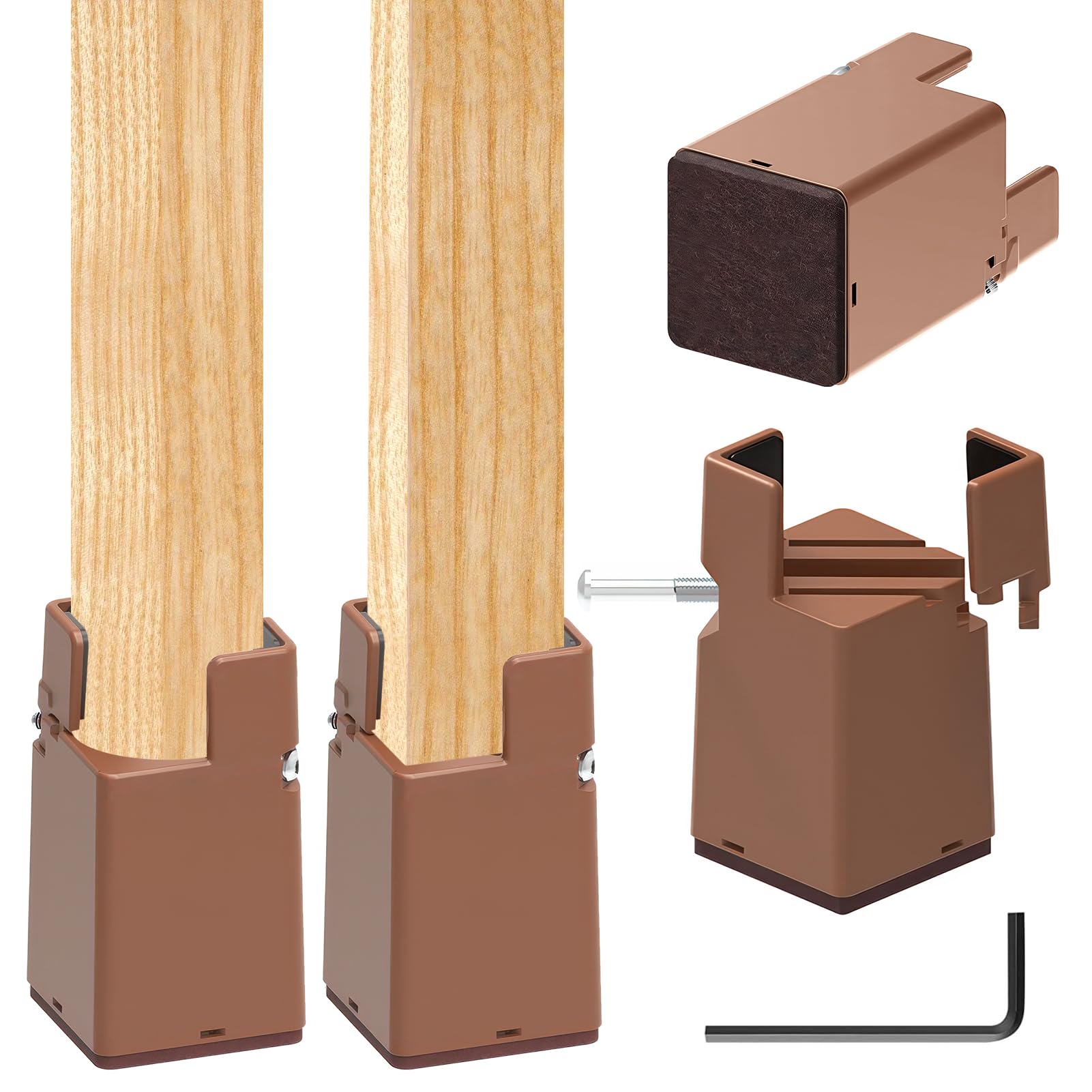 Rehausseurs de meuble 7,5cm ajustables en marron pour pieds ronds et carrés