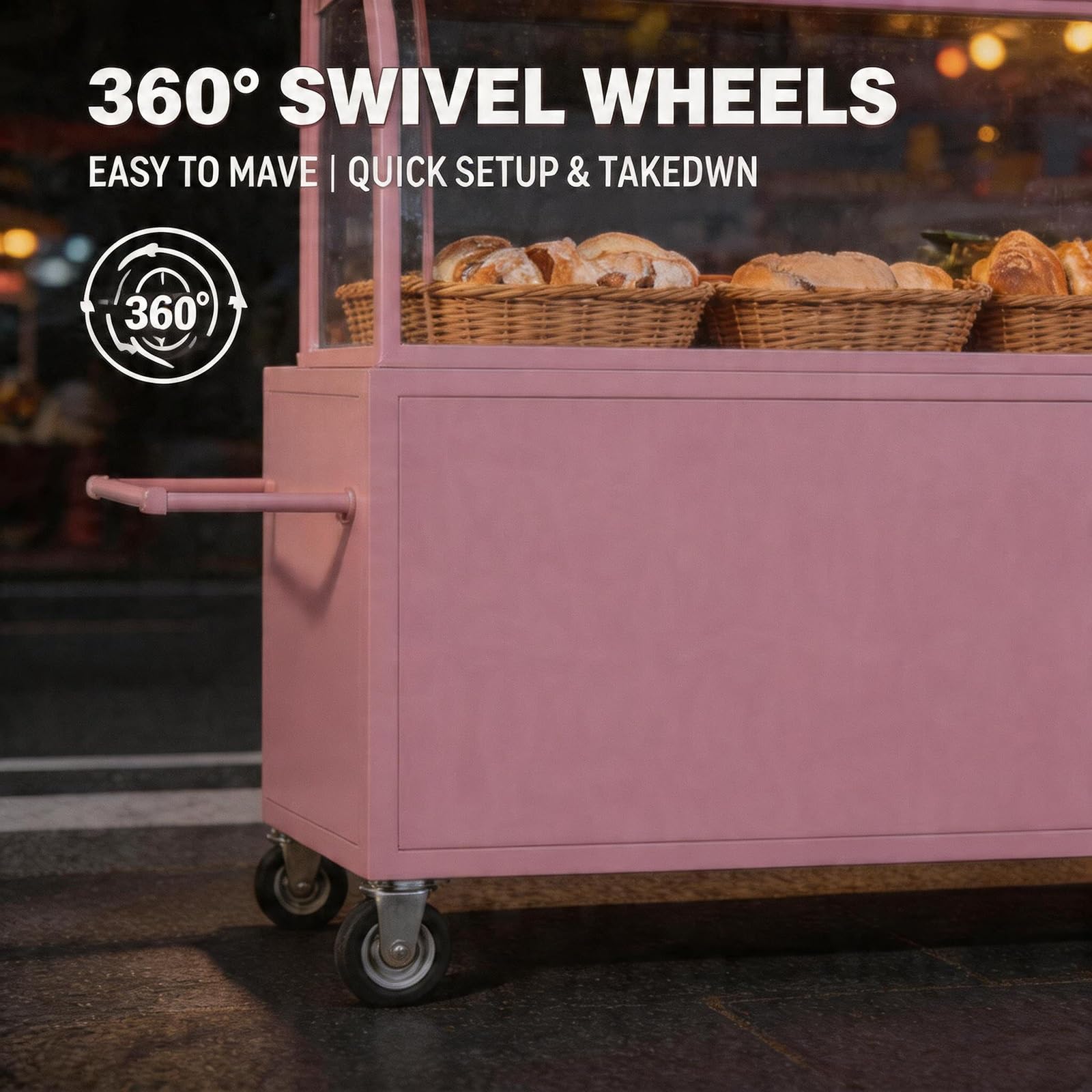 Móvil de Venta Ambulante de Comida Quiosco de Comida Concesionaria con Ruedas Freno para Eventos Fiestas y Puestos de Mercado.(Nero,120x60x190cm)