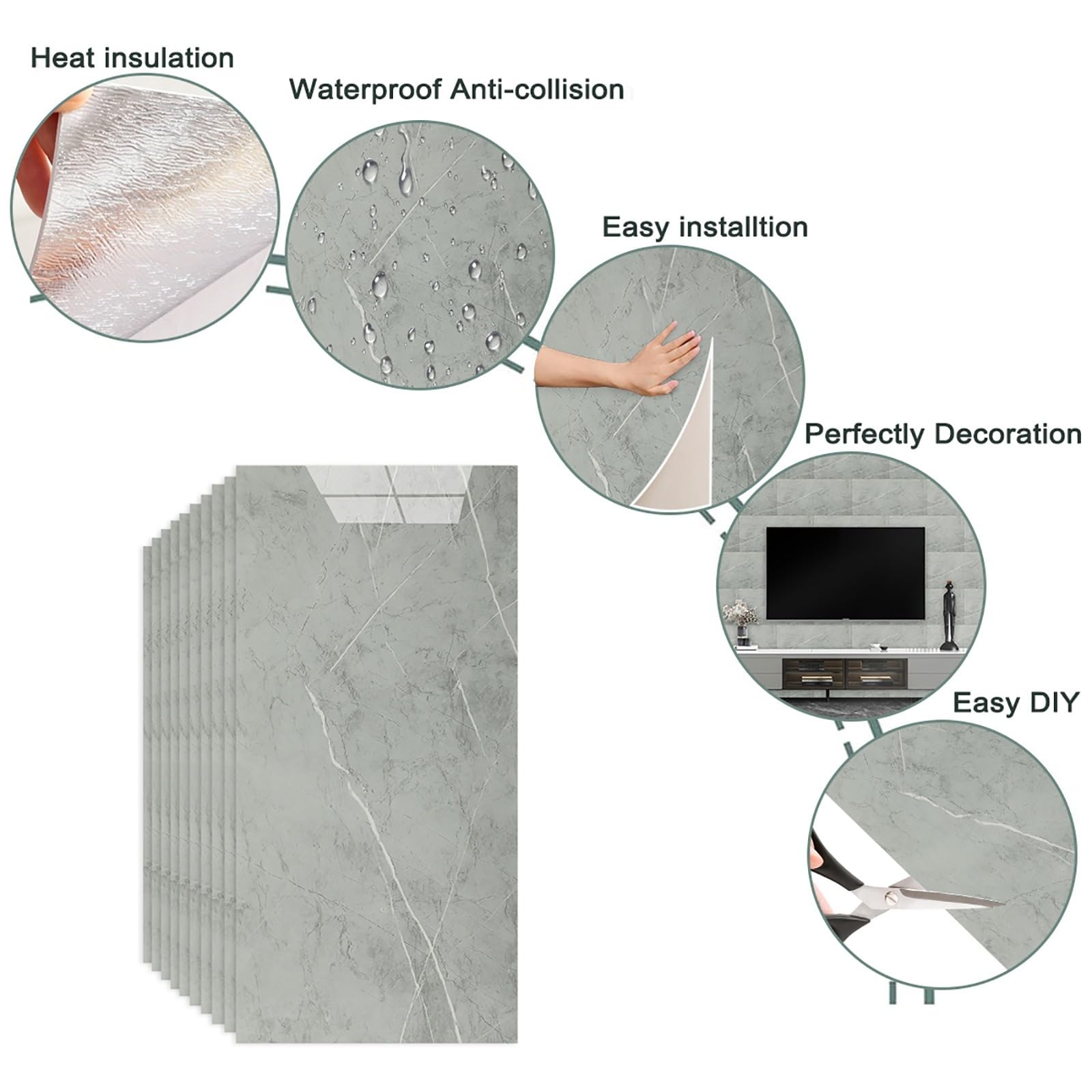 Marmor Fliesenaufkleber 60x30cm - 10 Stück Selbstklebende Wandfolie Für Küche & Bad